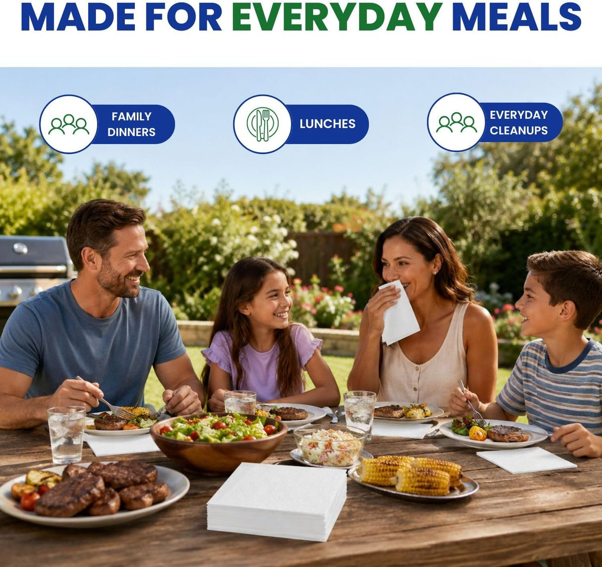 Large Paper Napkins Everyday Use, Disposable White Lunch/Dinner Size