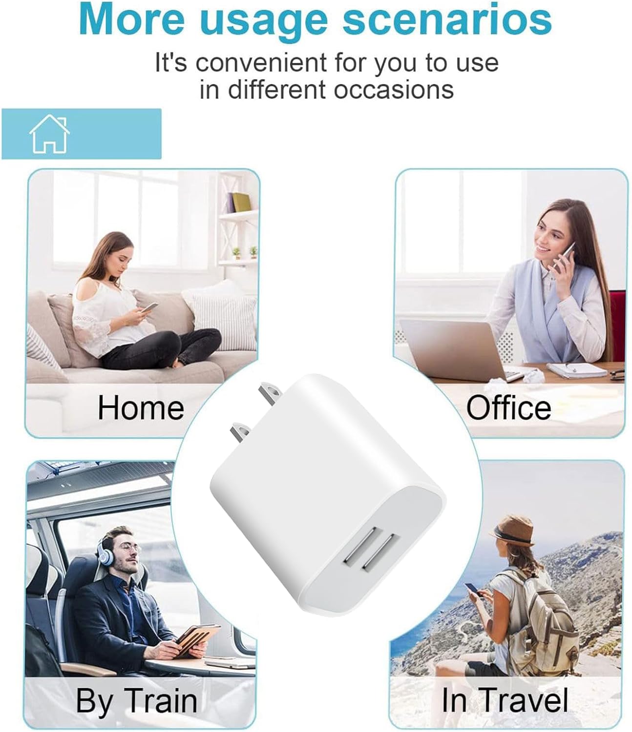 USB Wall Charger,4 Pack Dual Port Plug Adapter for Wall Outlet Charging Block, USB Power Adapter for iPhone