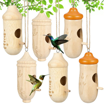 6 Pack Wooden Hummingbird Houses for Outside Hanging Nest