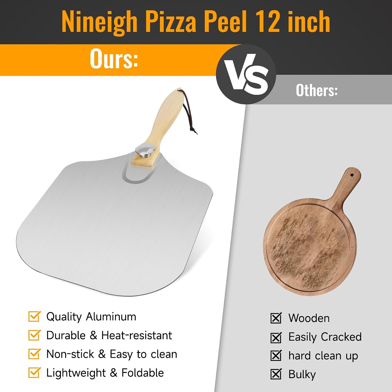 Pizza 7PCS Pizza Peel Pizza Pan Set, 12" x 14" Pizza Spatula, Aluminum Pizza Paddle with Rocker Cutter Scraper Pie