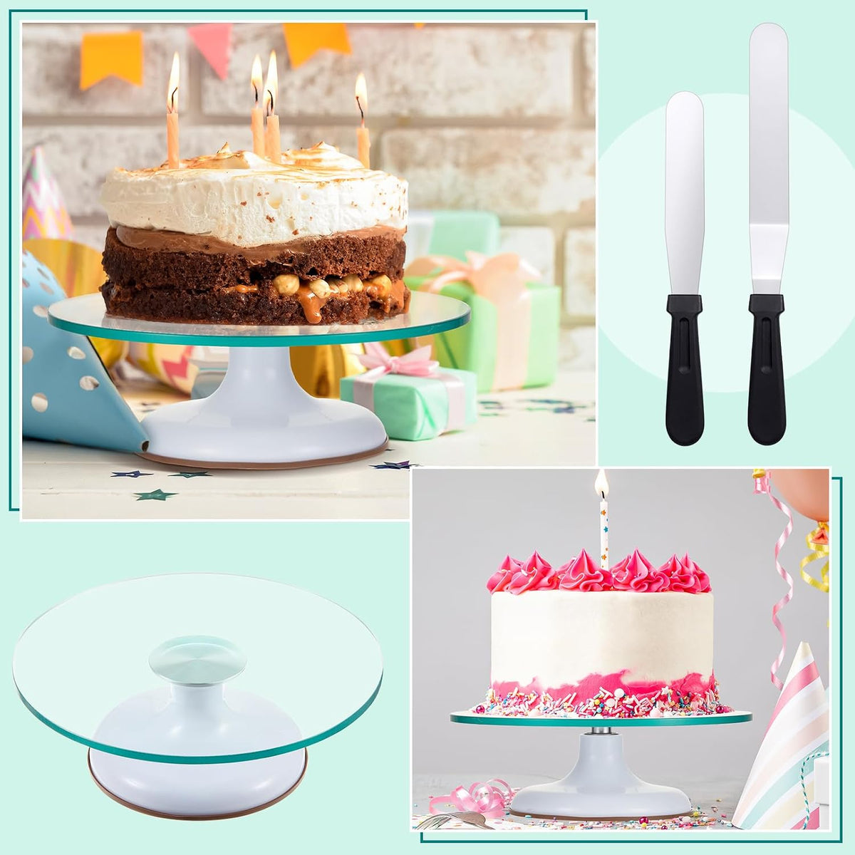 6 Pcs 12 Inch Glass Cake Turntable for Decorating Rotating