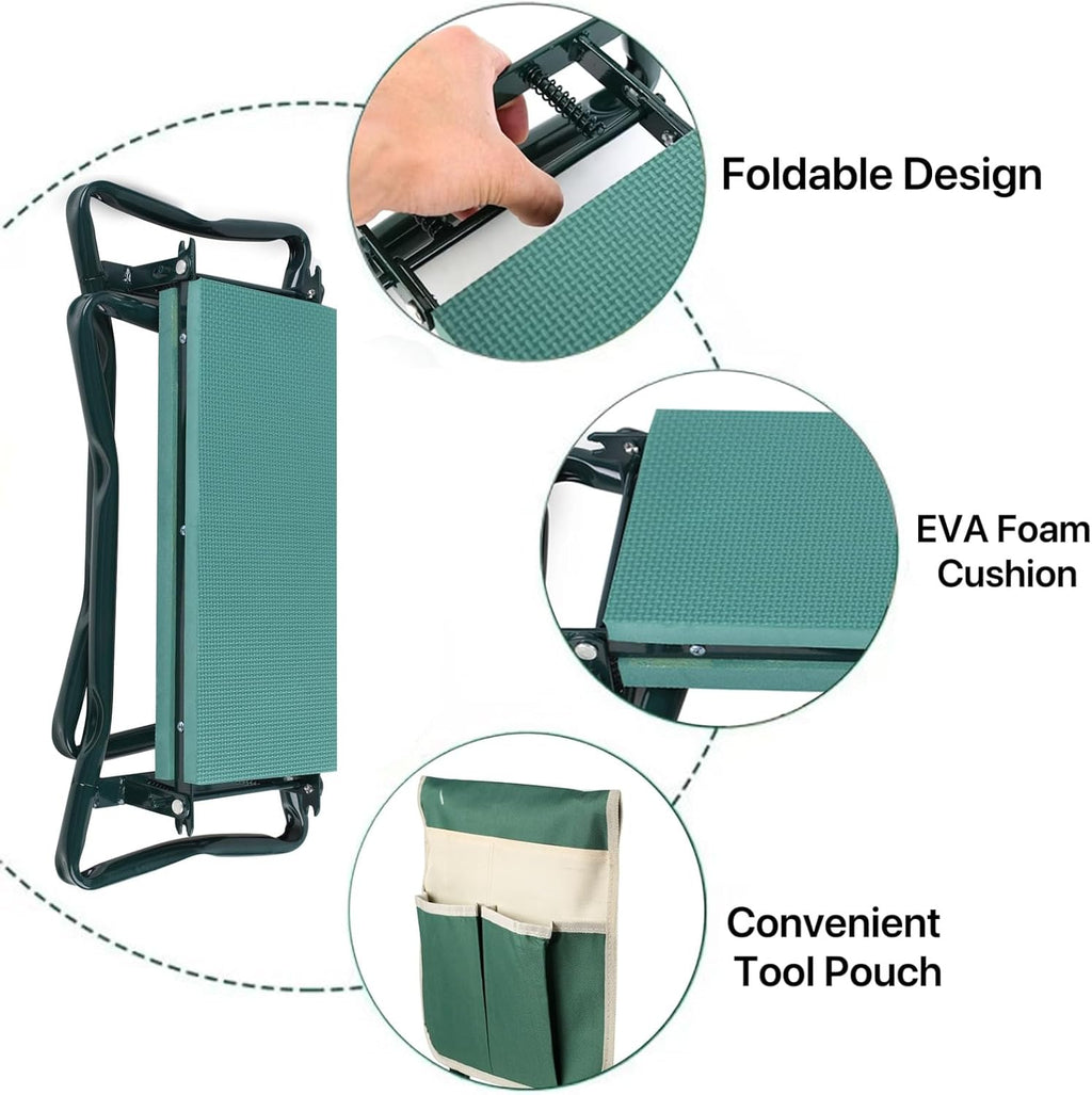 Garden Kneeler and Seat Foldable Gardening Bench Stool with Tool Bag Pouch EVA Foam Pad Outdoor Practical Garden