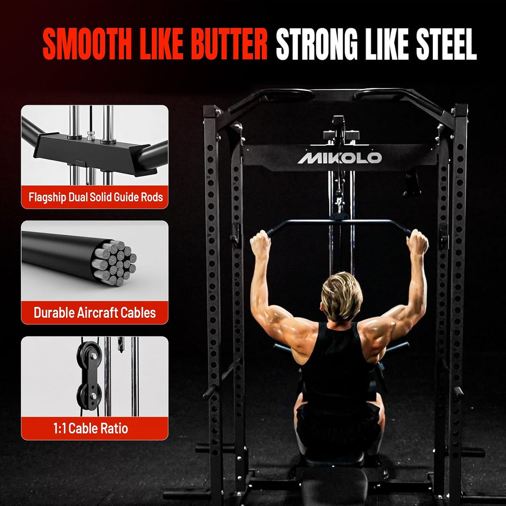 F4 2.0 Power Cage with Dual-Track Smooth Pulley System, 1200LBS Power Rack with Leg Hold-Down for Heavy LAT Pulldowns
