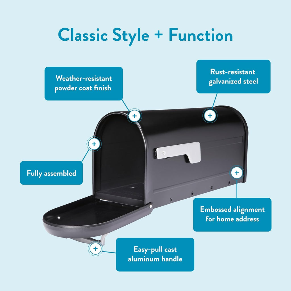 Chadwick Galvanized Steel Post Mount Mailbox, 8950B-10, Black, Medium Capacity | Galvanized steel build for outside