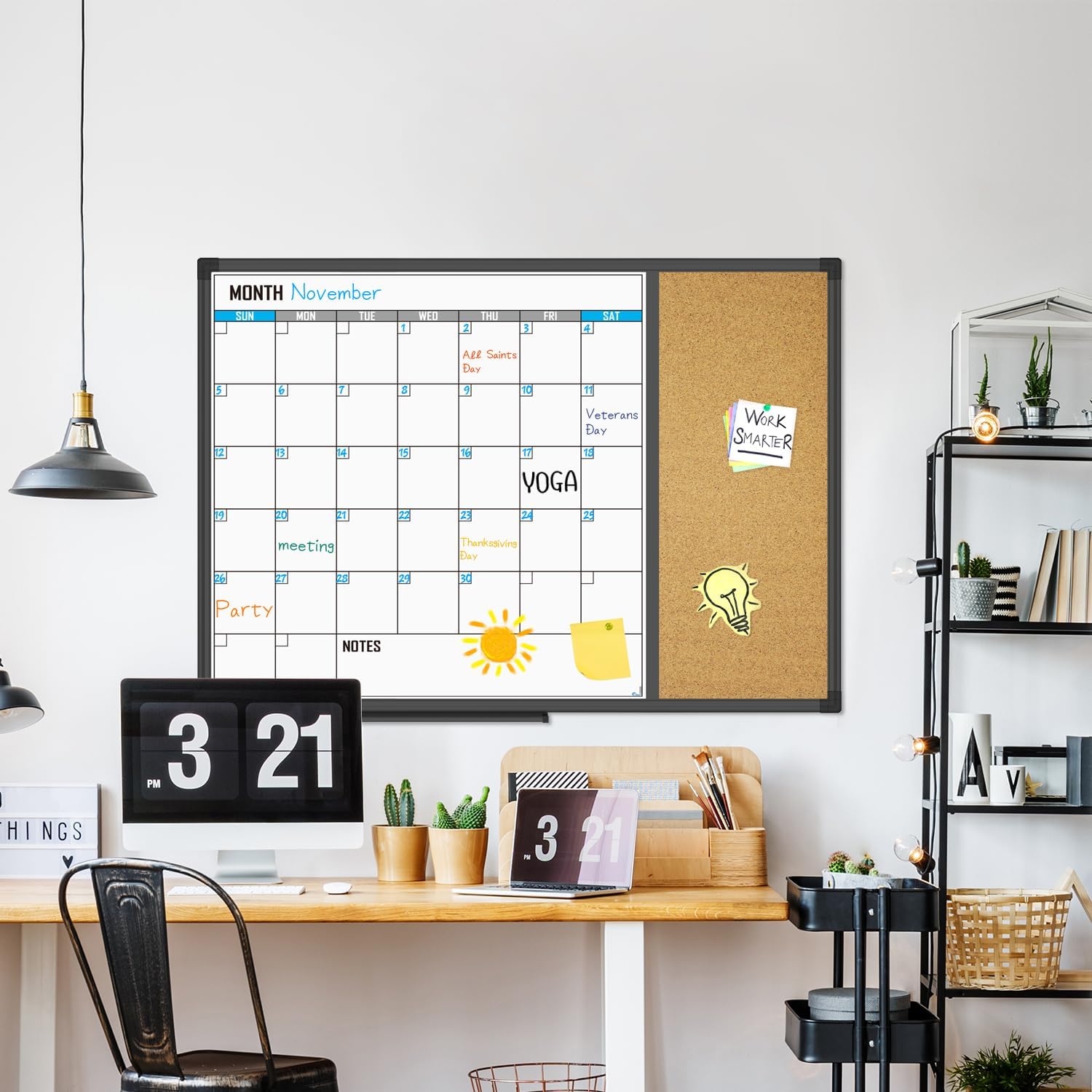 XBoard Dry Erase Calendar Whiteboard 28 X 20 - Combo White Board Calendar Monthly, Magnetic White Board + Corkboard