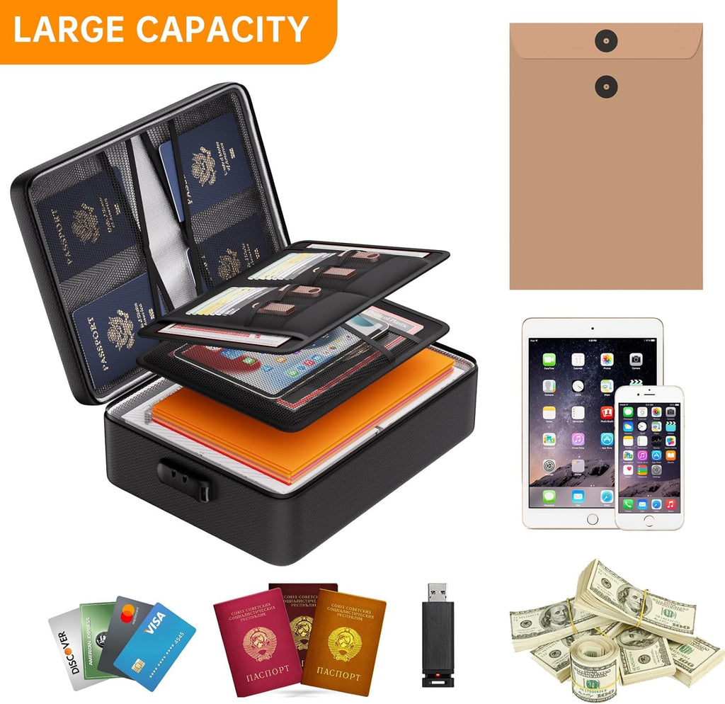 5200°F Document Organizer with Lock, Upgraded Heat Insulated Fireproof＆Water-Resistant Box 8 Layers File Organizer
