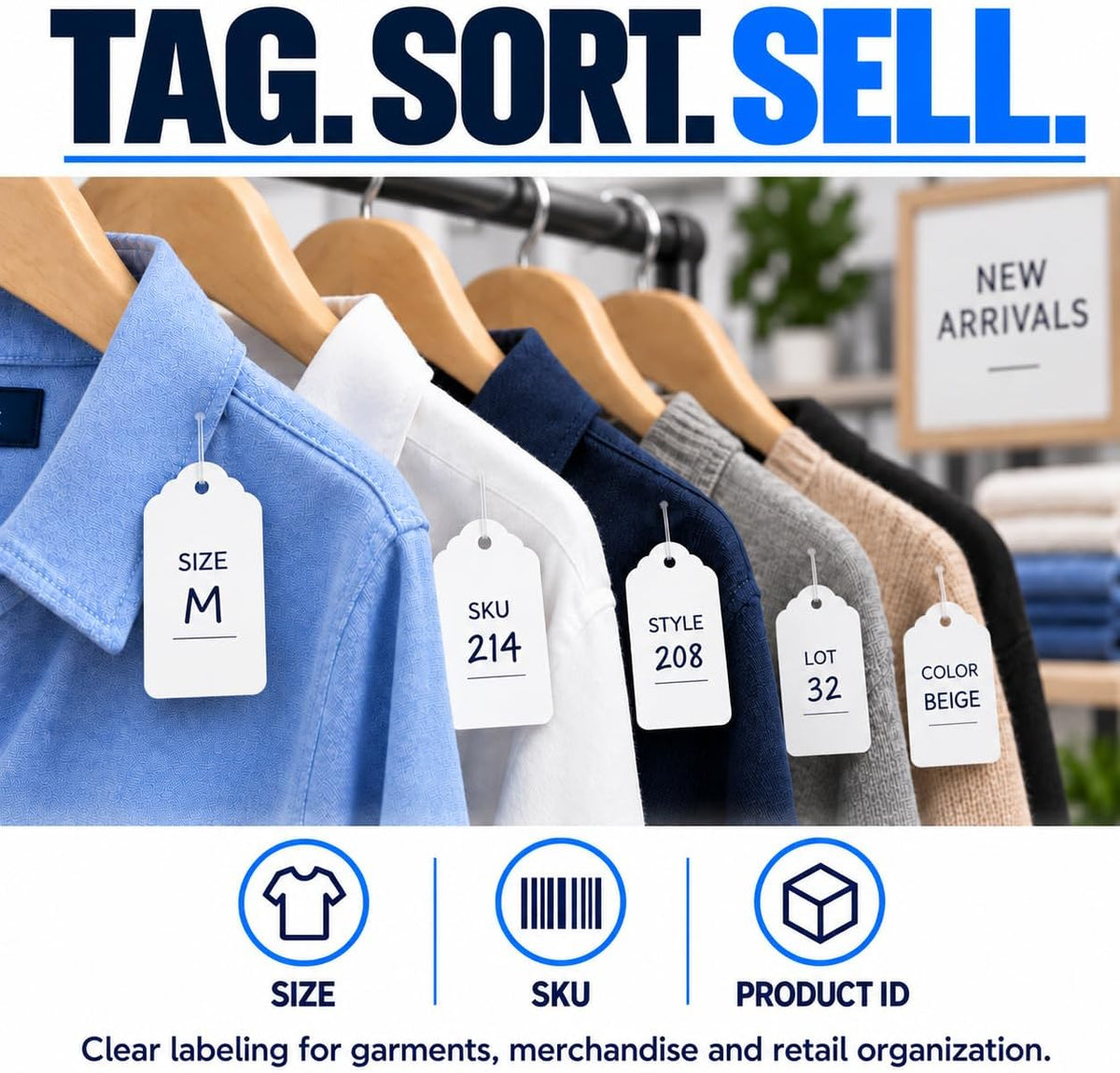 Price Tags, 1000 White Unstrung Tags, 1.75 x 1.09 in