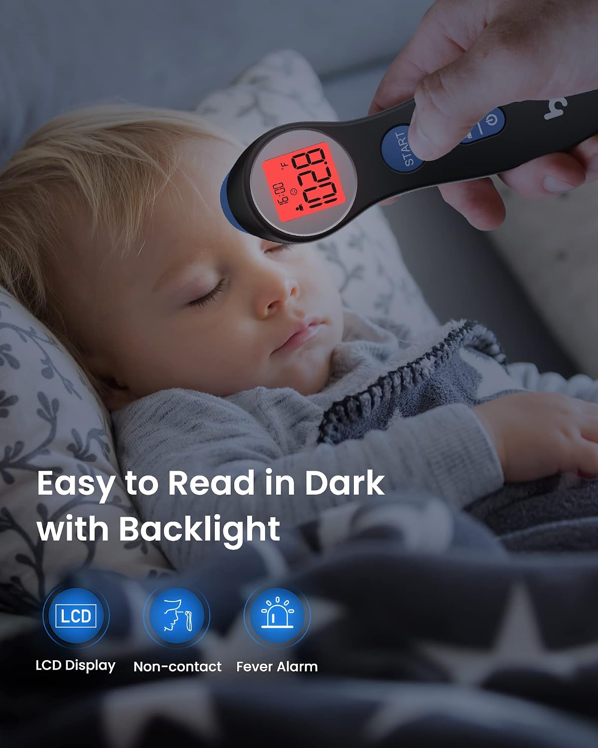 Forehead Thermometer for Adults and Kids, Digital Touchless Thermometer for Baby, Infants and Toddlers, 3 Color Fever