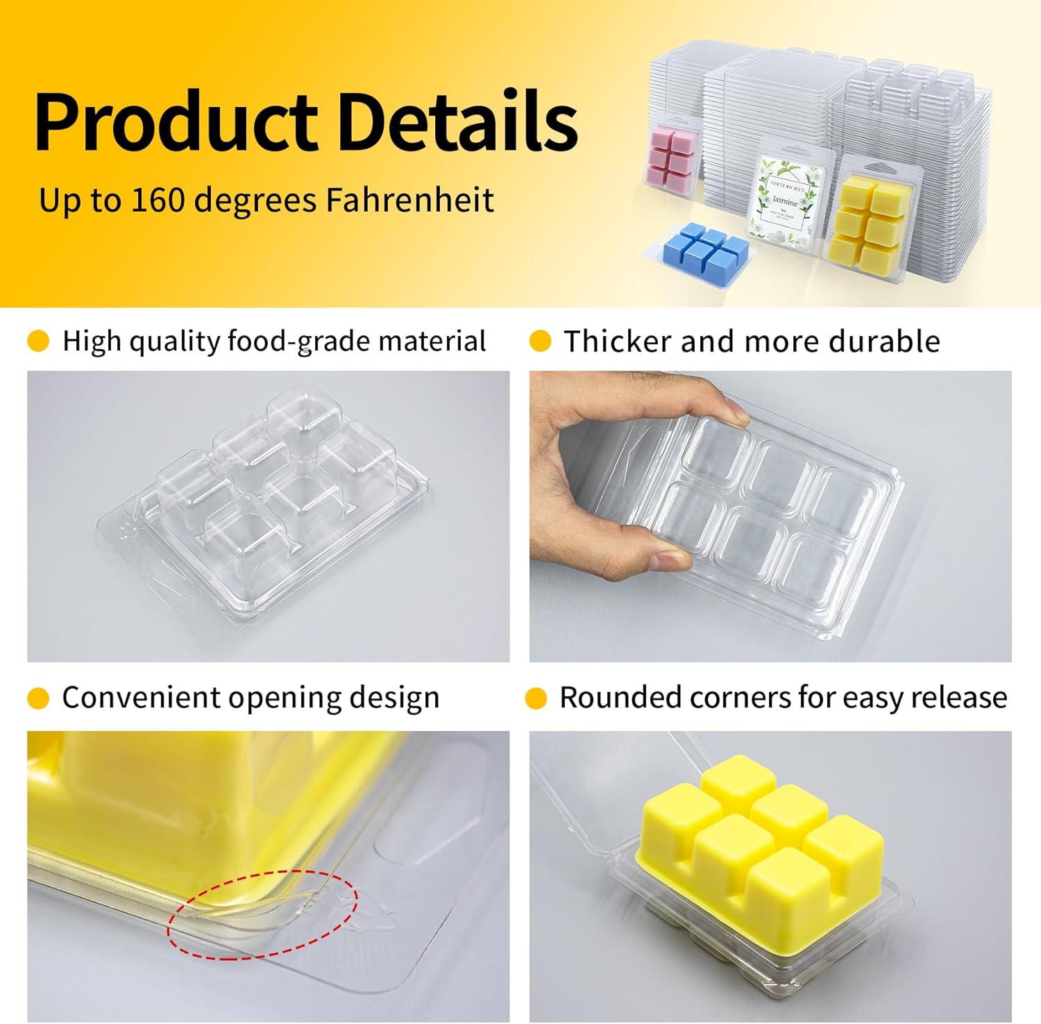 Wax Melt Container Clamshell Packaging Mold Box with Packaging Box | Plastic Clear Empty Wax Candle Melt Tart