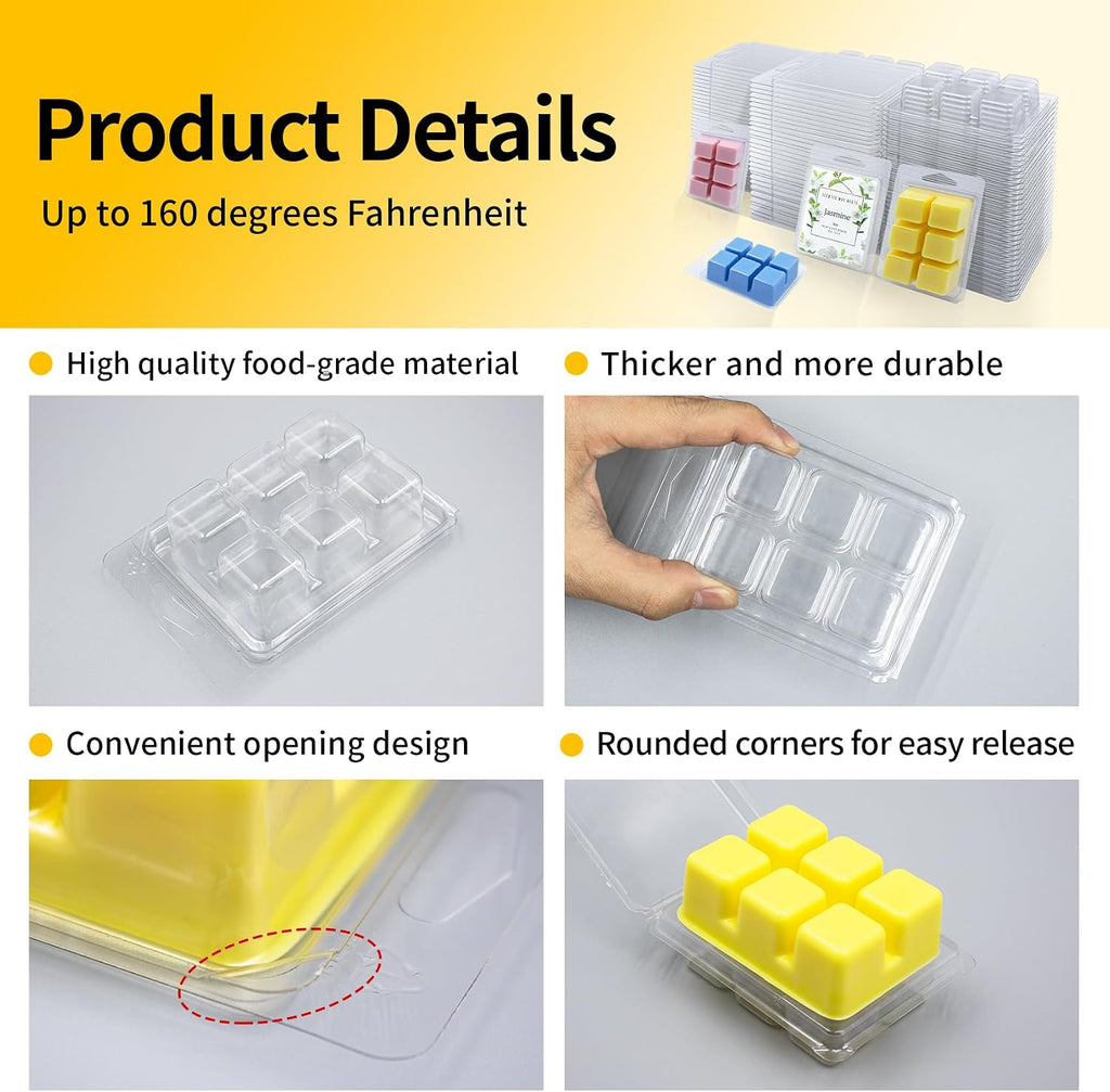 Wax Melt Container Clamshell Packaging Mold Box with Packaging Box | Plastic Clear Empty Wax Candle Melt Tart