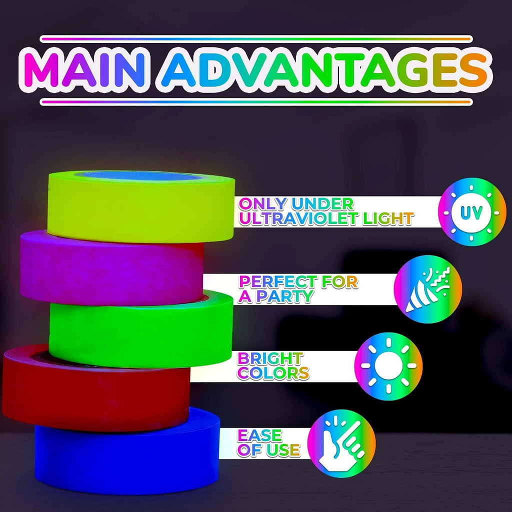 5 Pcs Neon Duct Tape Bright Colors, 18 ft x 0.5 in, Tape Rolls