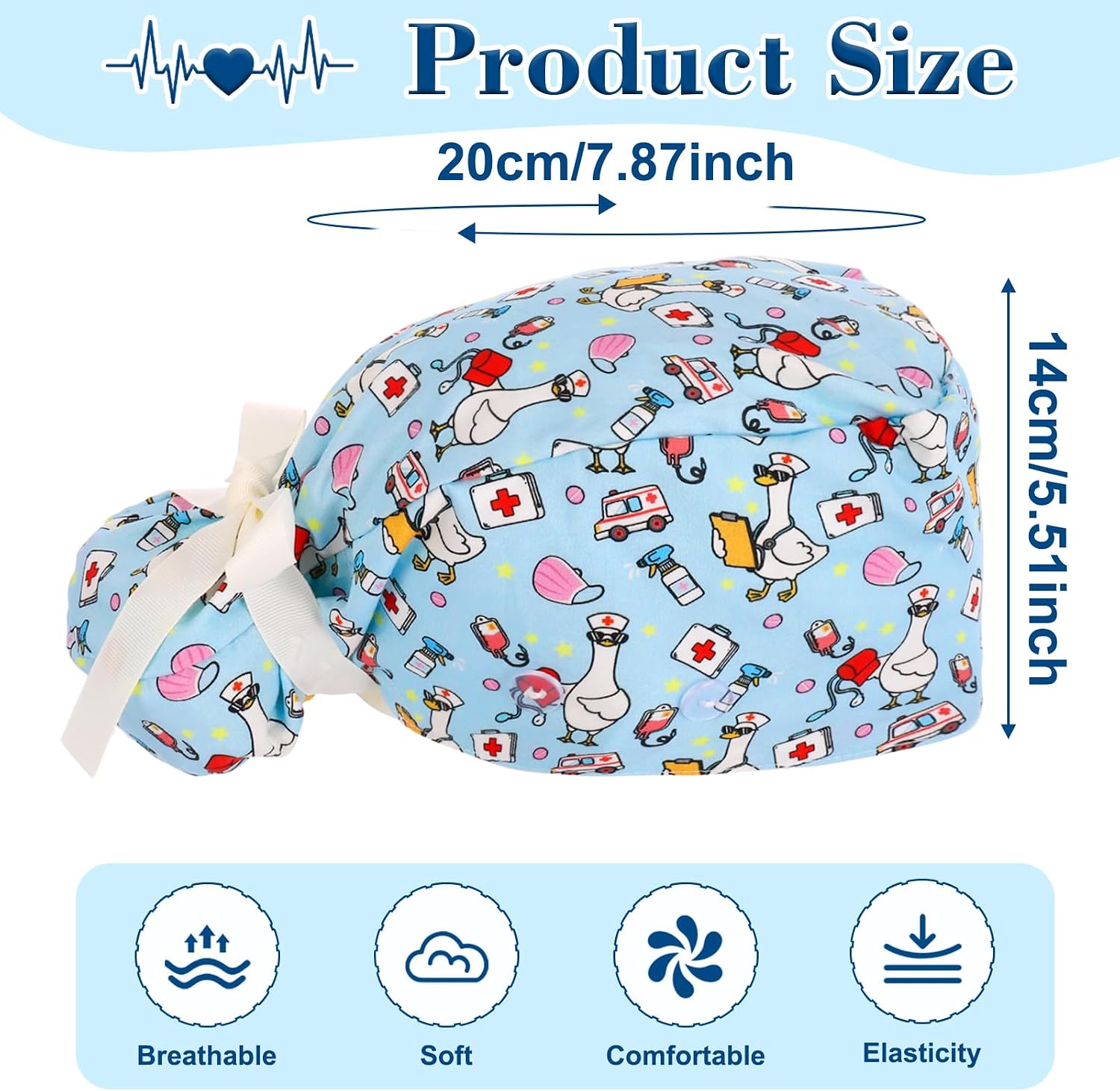 2 Pcs Scrub Cap for Women Nurse Hat with Badge Reel