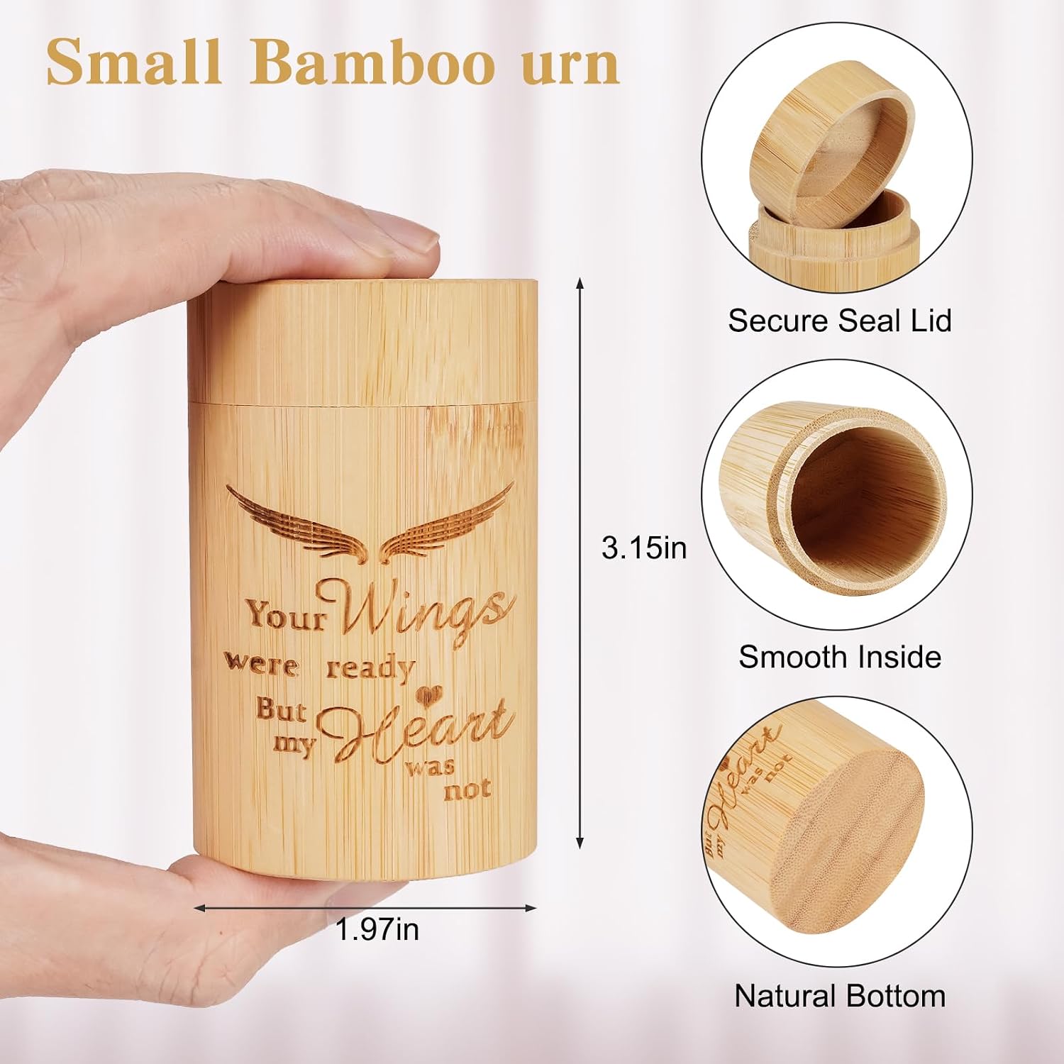 Small Urns for Human Ashes Keepsake Set of 2, Memorial Urns for Human Ashes, Natural Bamboo Mini Urns for Ash