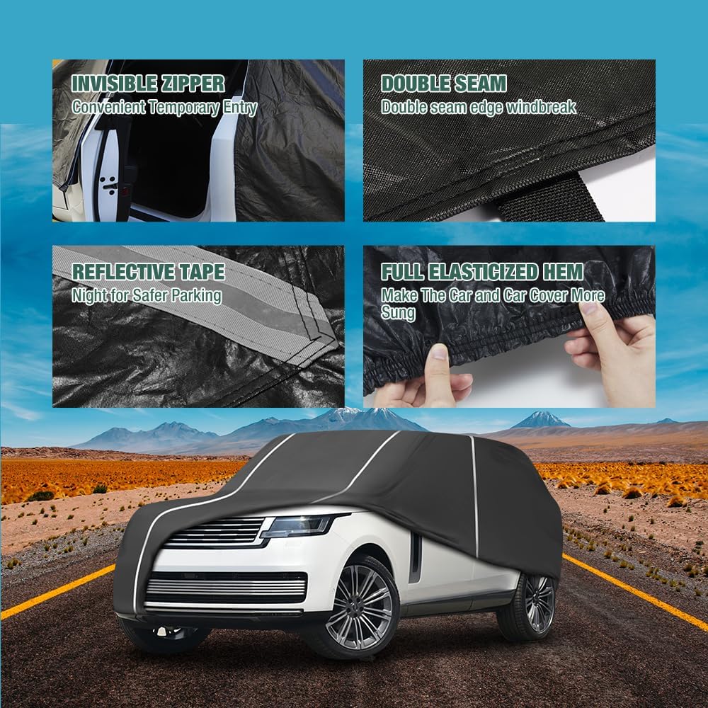 Fluorescent Strip Design Waterproof Car Cover Compatible for Range Rover 2011-2024 All Weather 6 Layers Full Car