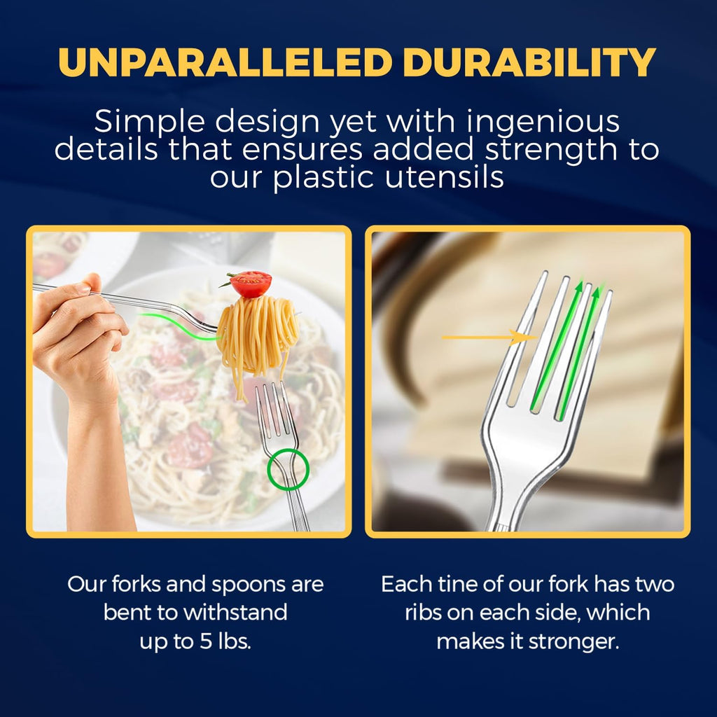 360 Count Extra Heavy Duty Plastic Silverware Set – Heat Resistant & BPA Free Disposable Silverware Cutlery 150