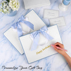 White Gift Bags with Handles, 14" Medium Gift Bag with Blue Edge