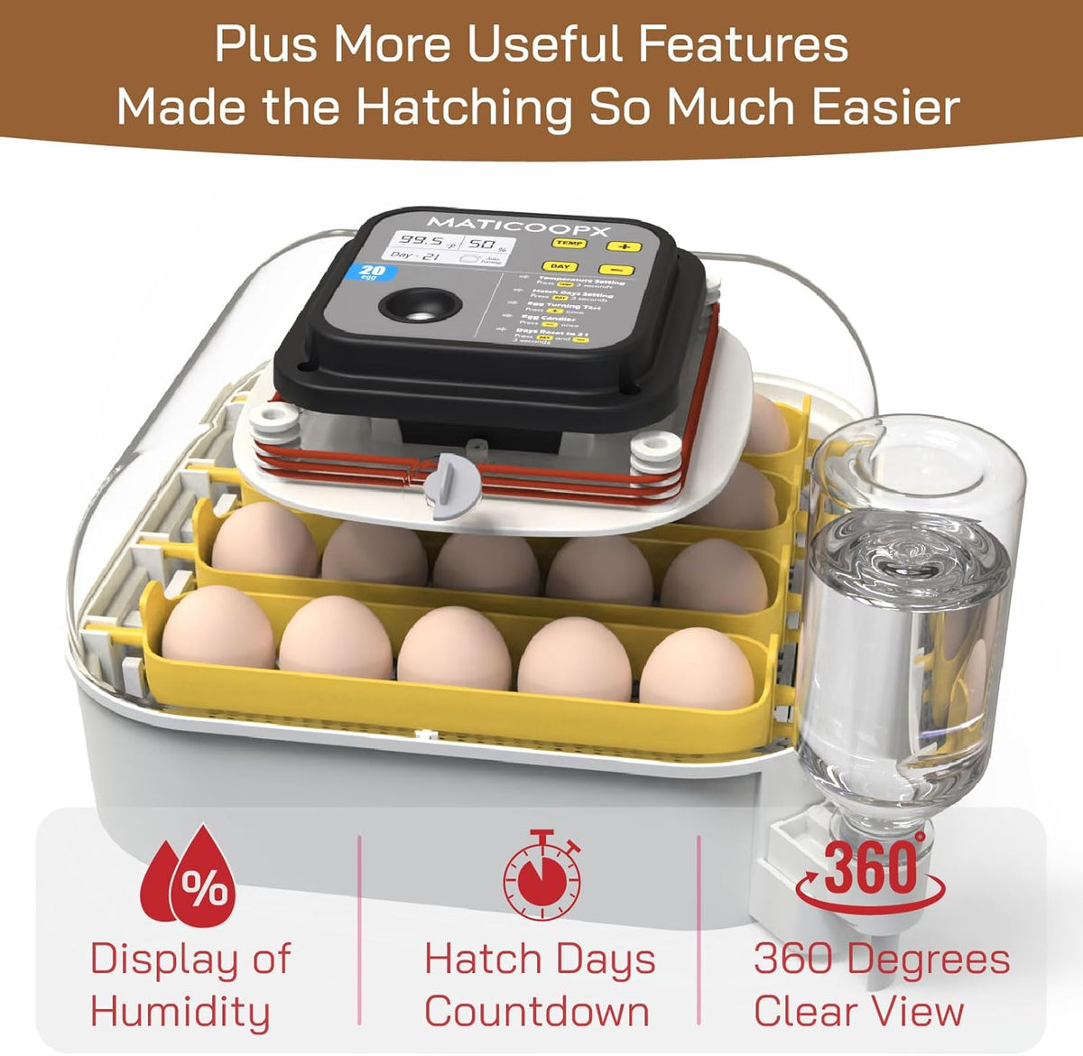 20 Egg Incubator with Humidity Display, Egg Candler, Automatic Egg Turner