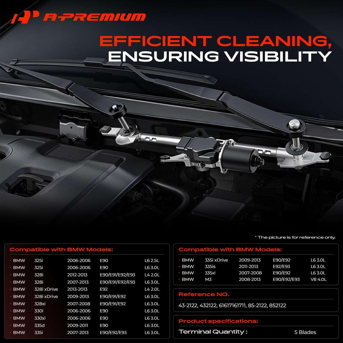 A-Premium Front Windshield Wiper Motor Compatible with BMW 325i