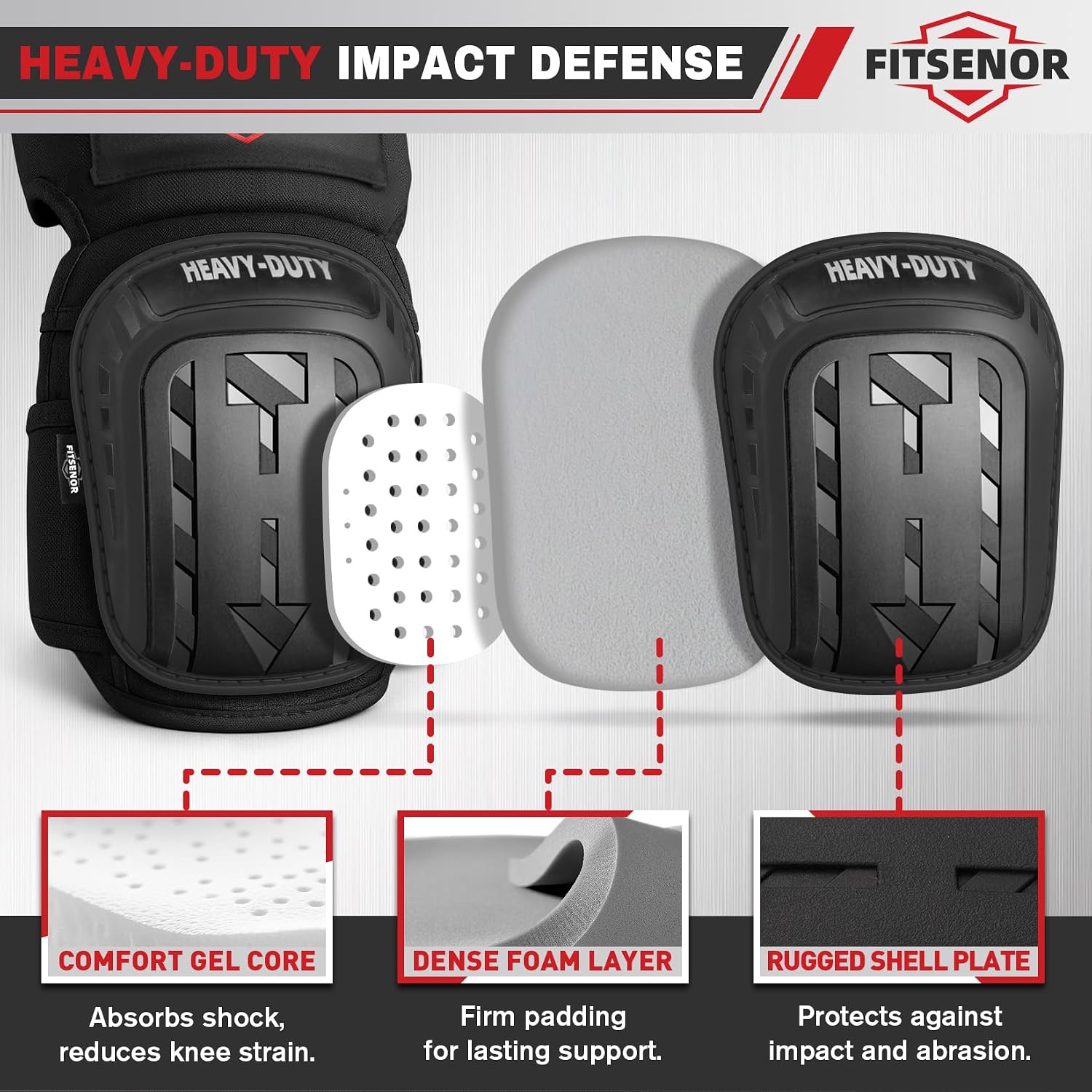 Knee Pads for Work, Professional Knee Pads for Men, Black | Construction Knee Pads for Gardening Flooring Roofing