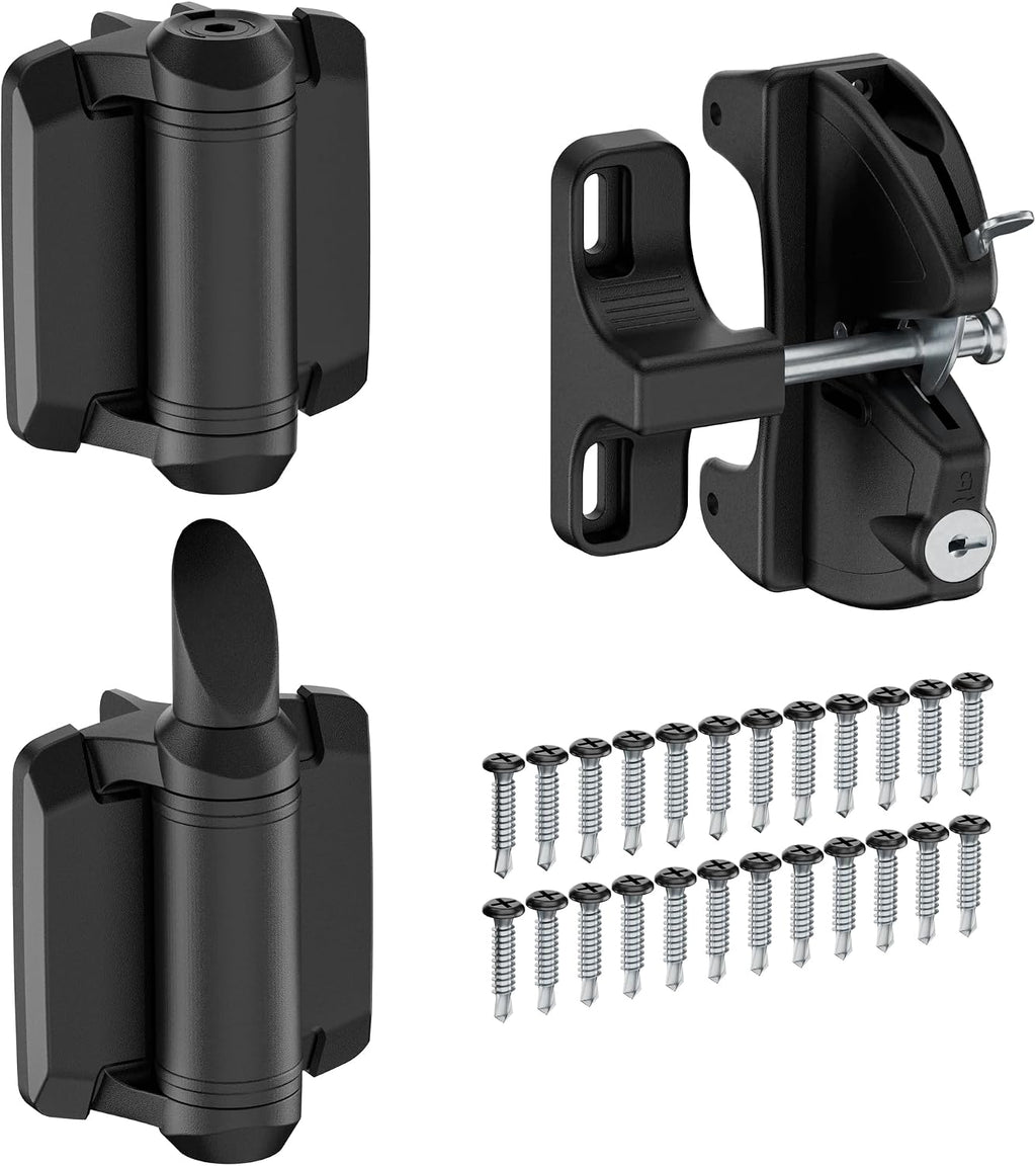 Self Closing Gate Hinges and Key Lockable 2 Sided Gate Latch Gate Hardware Kit,Two Sided Self Locking Gate Latch and