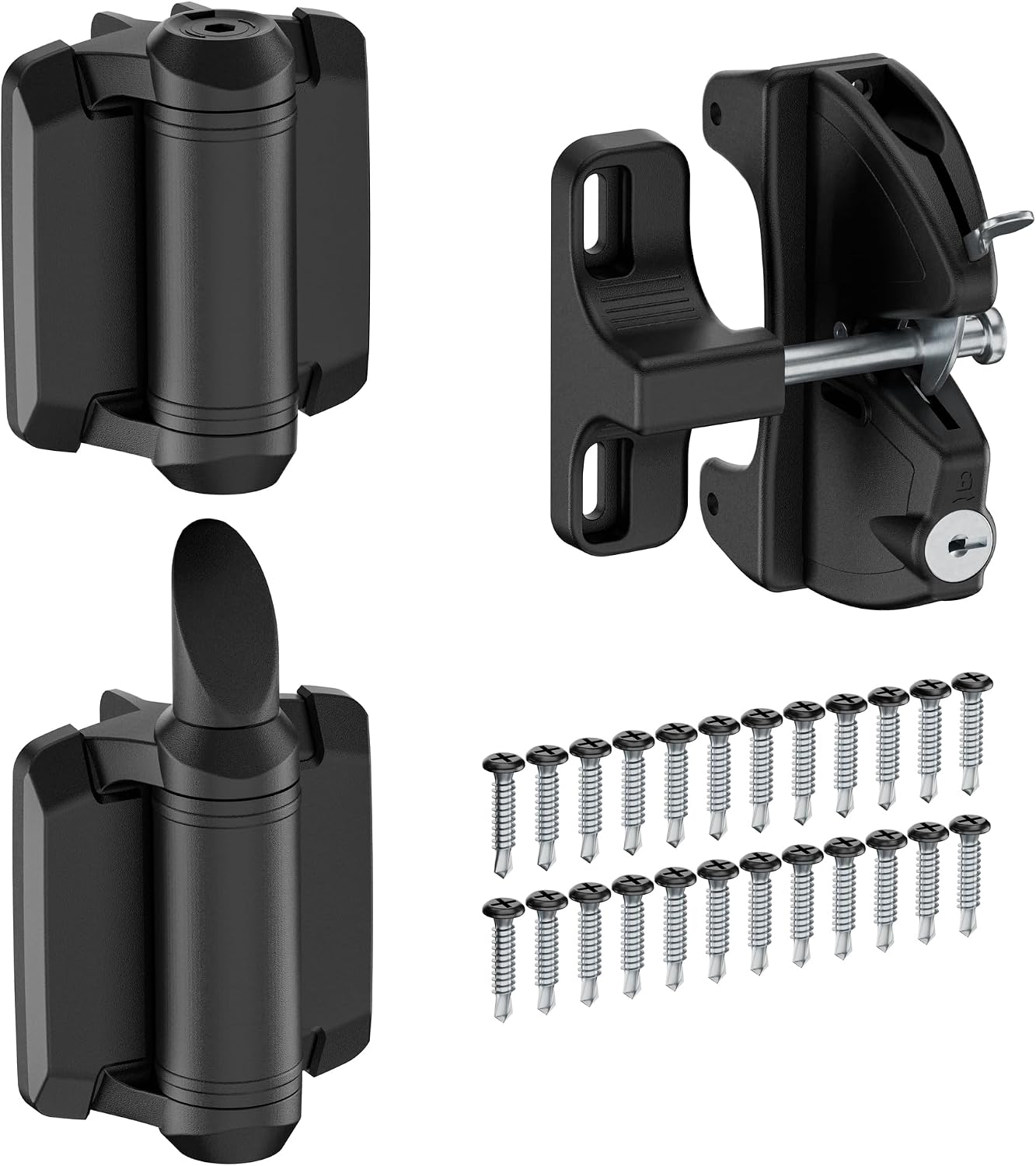 Self Closing Gate Hinges and Key Lockable 2 Sided Gate Latch Gate Hardware Kit,Two Sided Self Locking Gate Latch and
