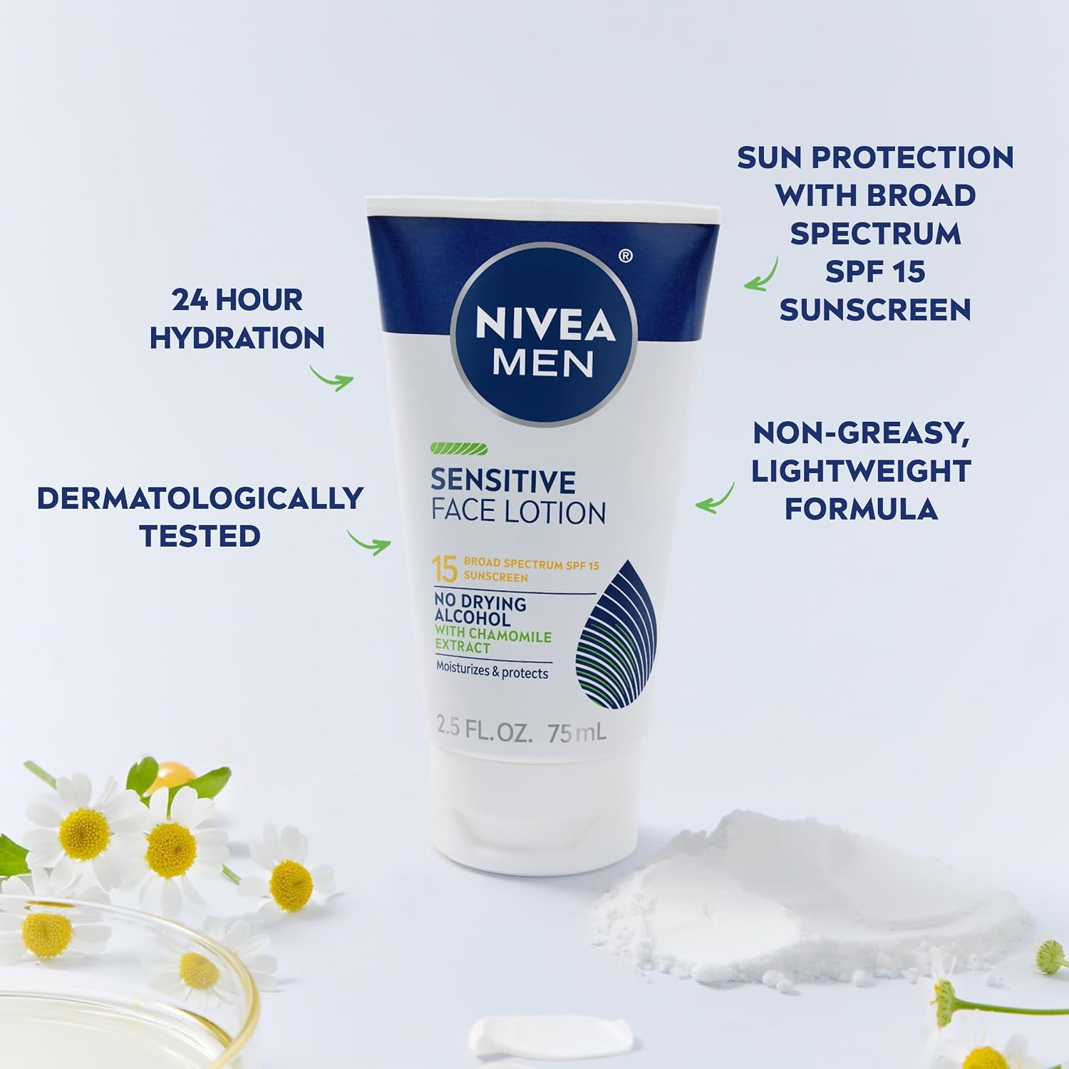 Sensitive Face Lotion, SPF 15 Sunscreen, Multipack, 3 x 2.5 FL OZ | Men's Daily Face Lotion with SPF 15 Broad