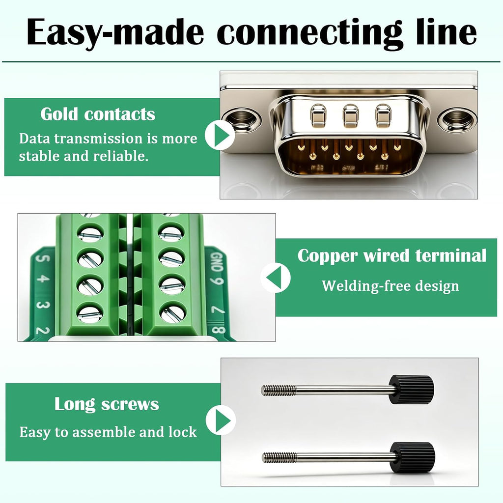 12PCS DB9 Male Solderless 9 Pin Breakout Connector
