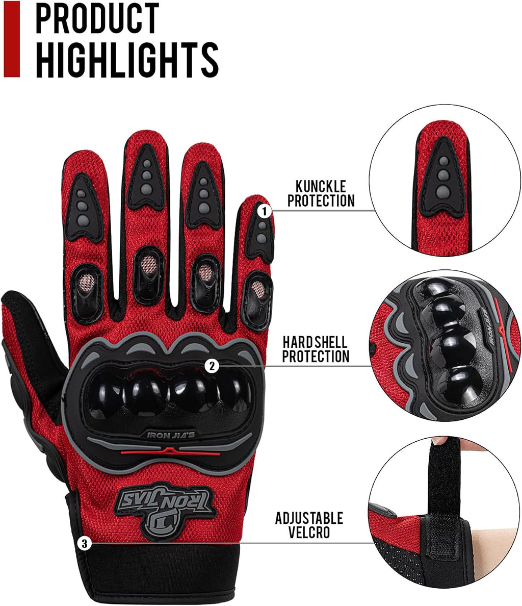 Motorcycle Gloves Motorbike Red Short Sports Leather Summer for Touch-Screen | Knuckle Protection, Breathable Mesh