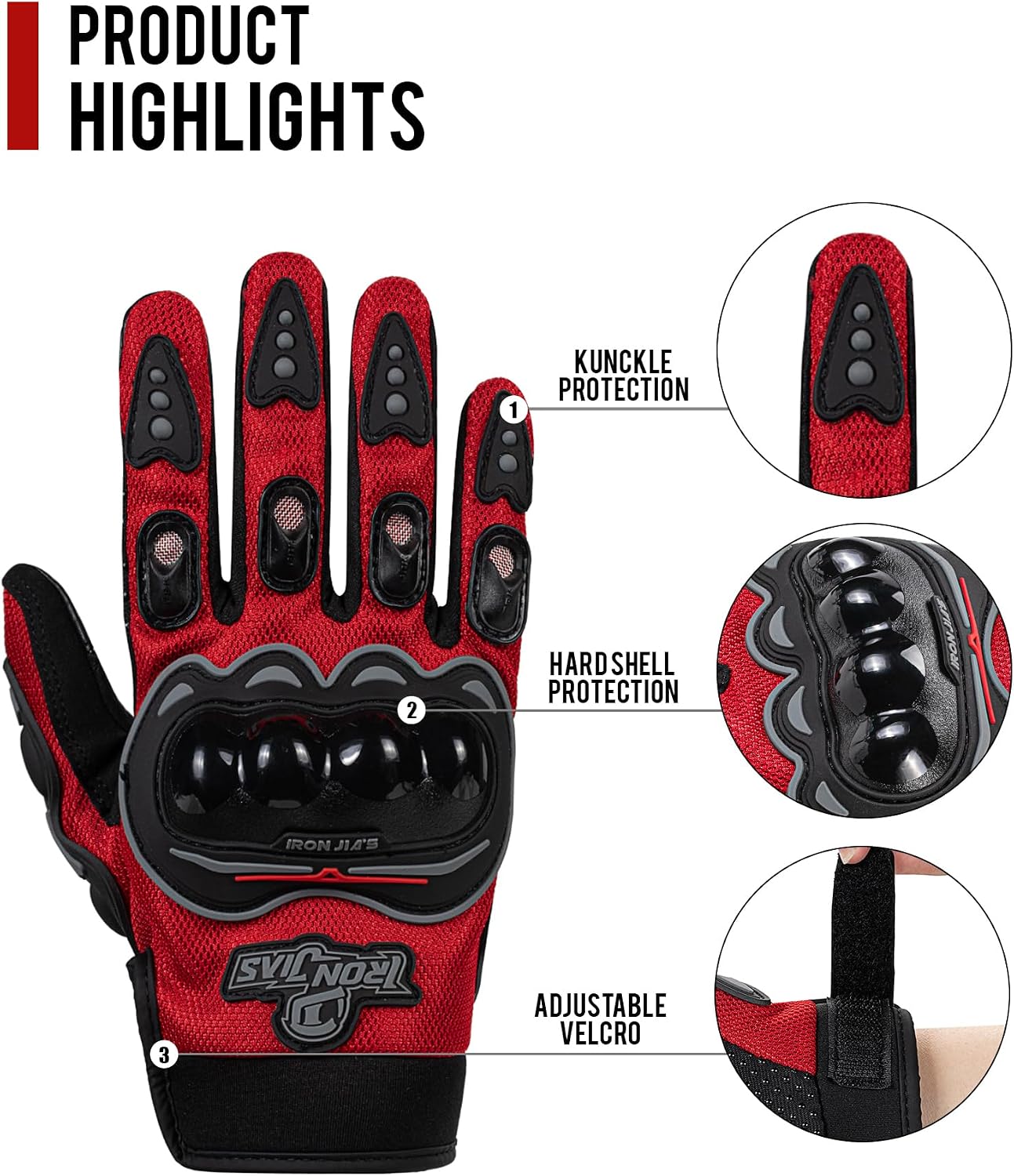 Motorcycle Gloves Motorbike Red Short Sports Leather Summer for Touch-Screen | Knuckle Protection, Breathable Mesh