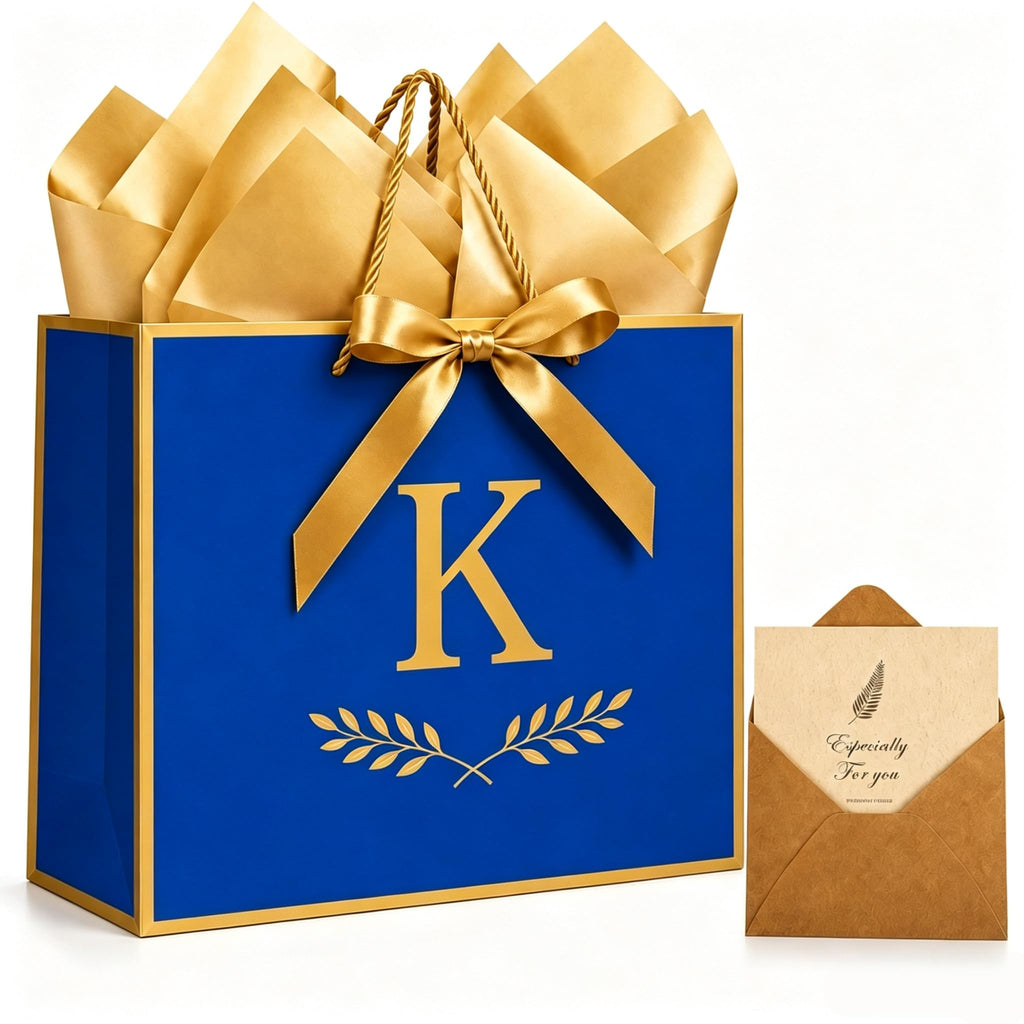 Personalized 26 Letters Gift Bag With Card & Tissue Paper For Men Women