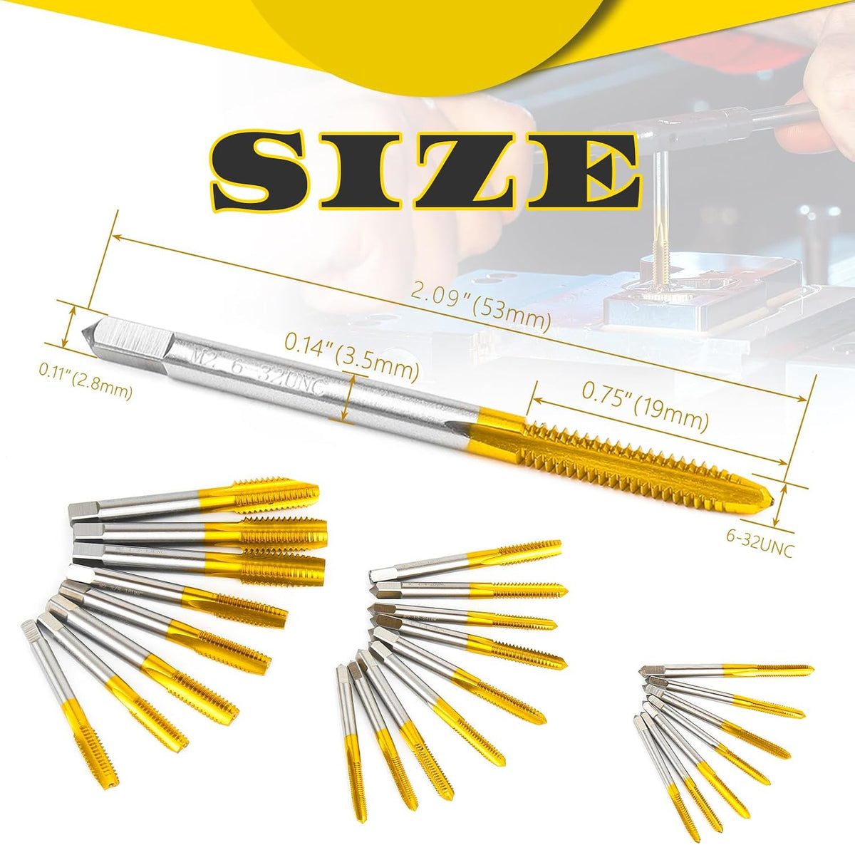 3Pcs 6-32 UNC Thread Tap Set for Metal,Taper+Plug+Bottom Threading Hand Tap