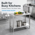 24"x48" Heavy Duty Stainless Steel Work Table with Adjustable Feet