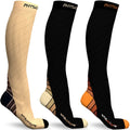 3 Pairs of Compression Socks for Men & Women in (Black/Orange + Black/Beige + Nude Beige) L-XL Size