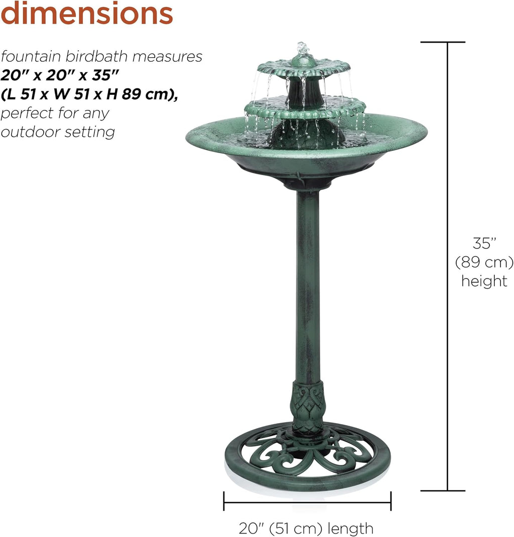 35" Tall 3-Tier Outdoor Pedestal Water Fountain – Durable Resin Cascading Water Feature and Birdbath for Garden
