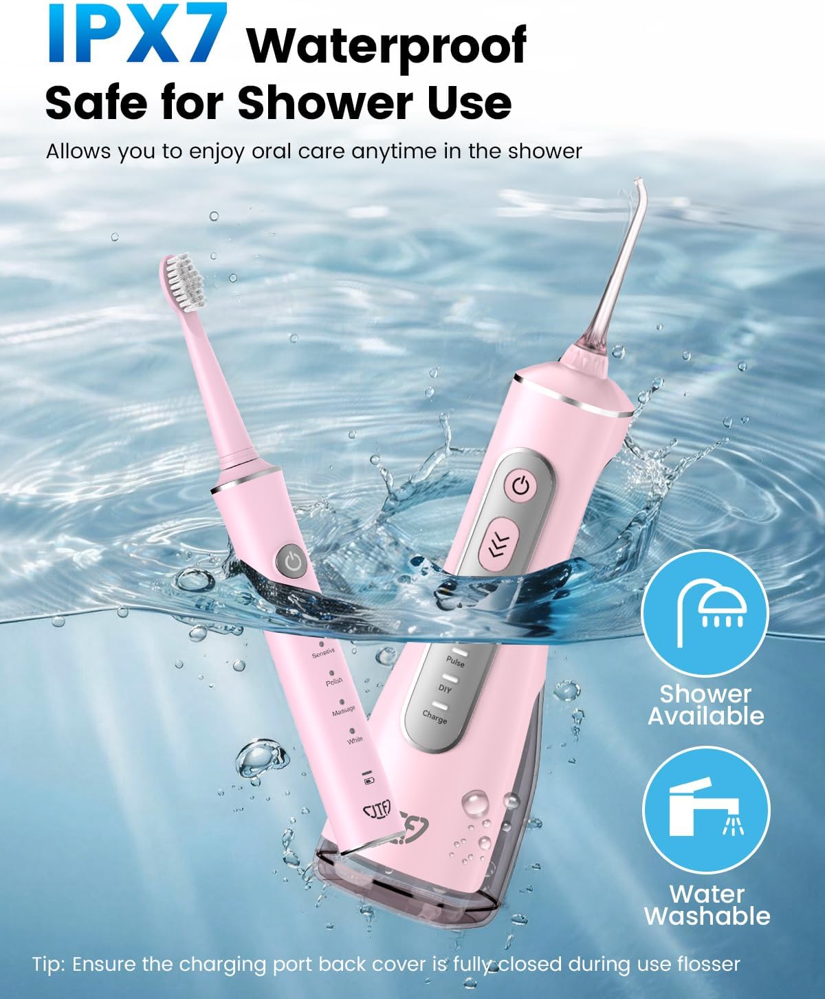 Electric Toothbrush with Water Flosser Combo: 2-in-1 Portable Oral Clean Kit for Effective Yet Gentle Brushing &