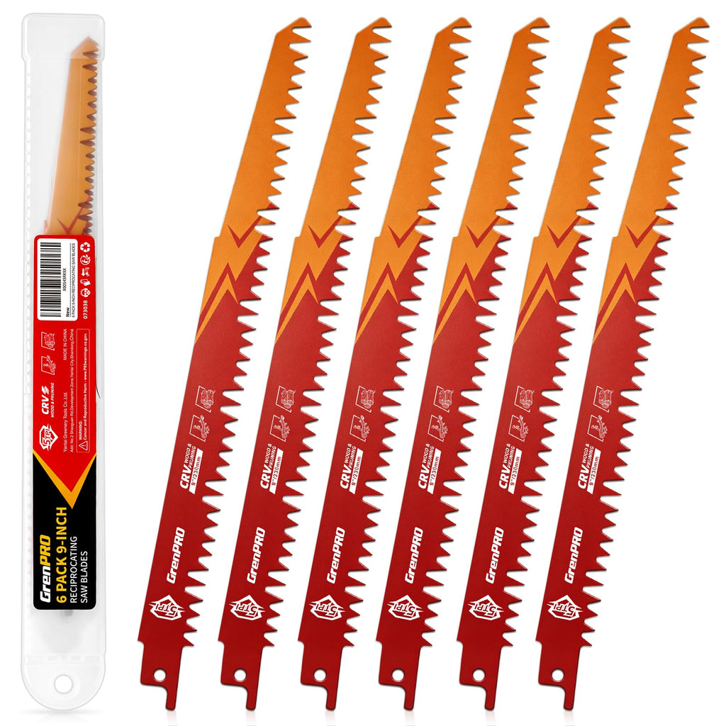 GRENPRO 5 TPI Wood Cutting Reciprocating Saw Blades, 9" Pruning Blades