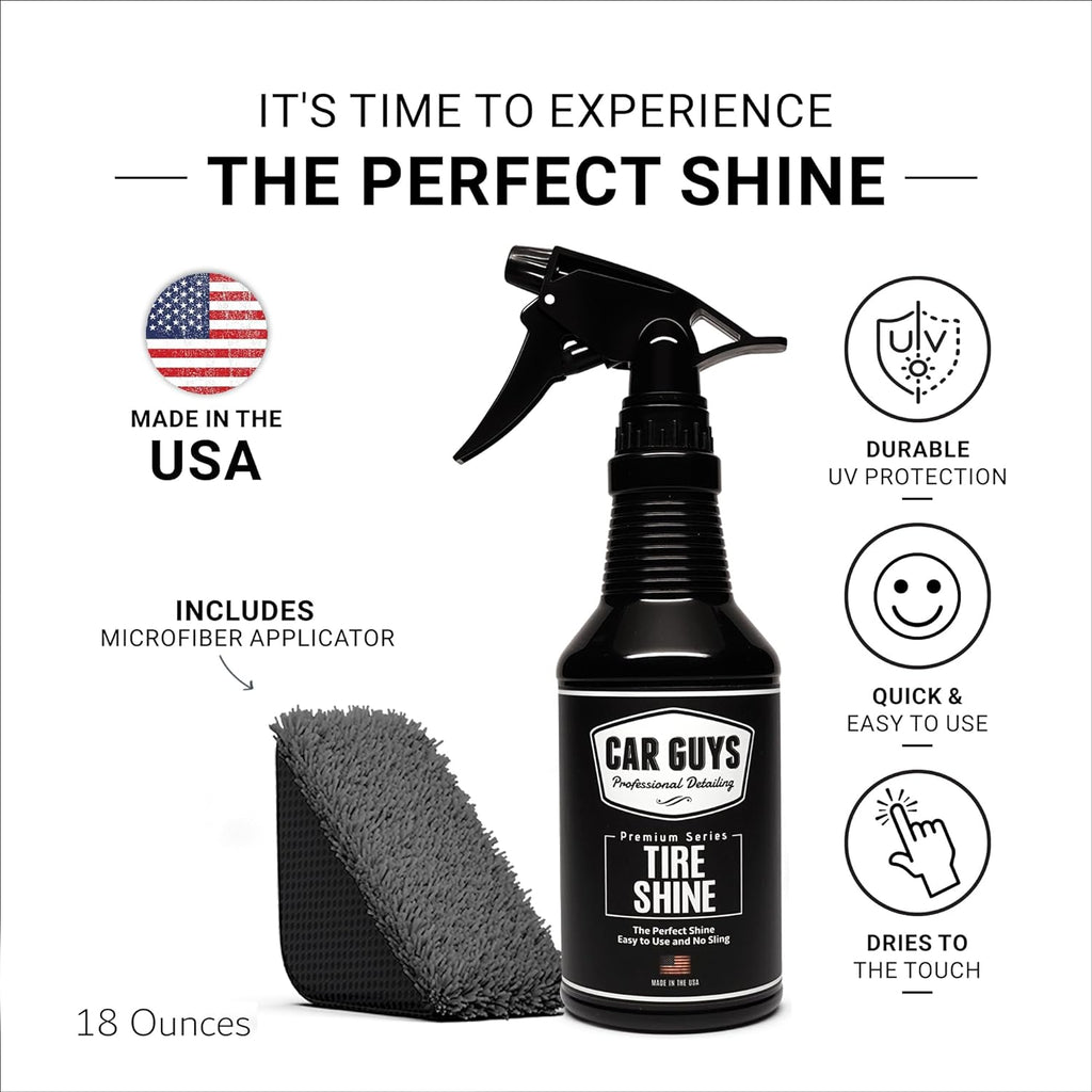 CAR GUYS Tire Shine Spray - The Perfect Deep Black Shine - Long Lasting Car Tire Dressing - No Sling & Dry to Touch