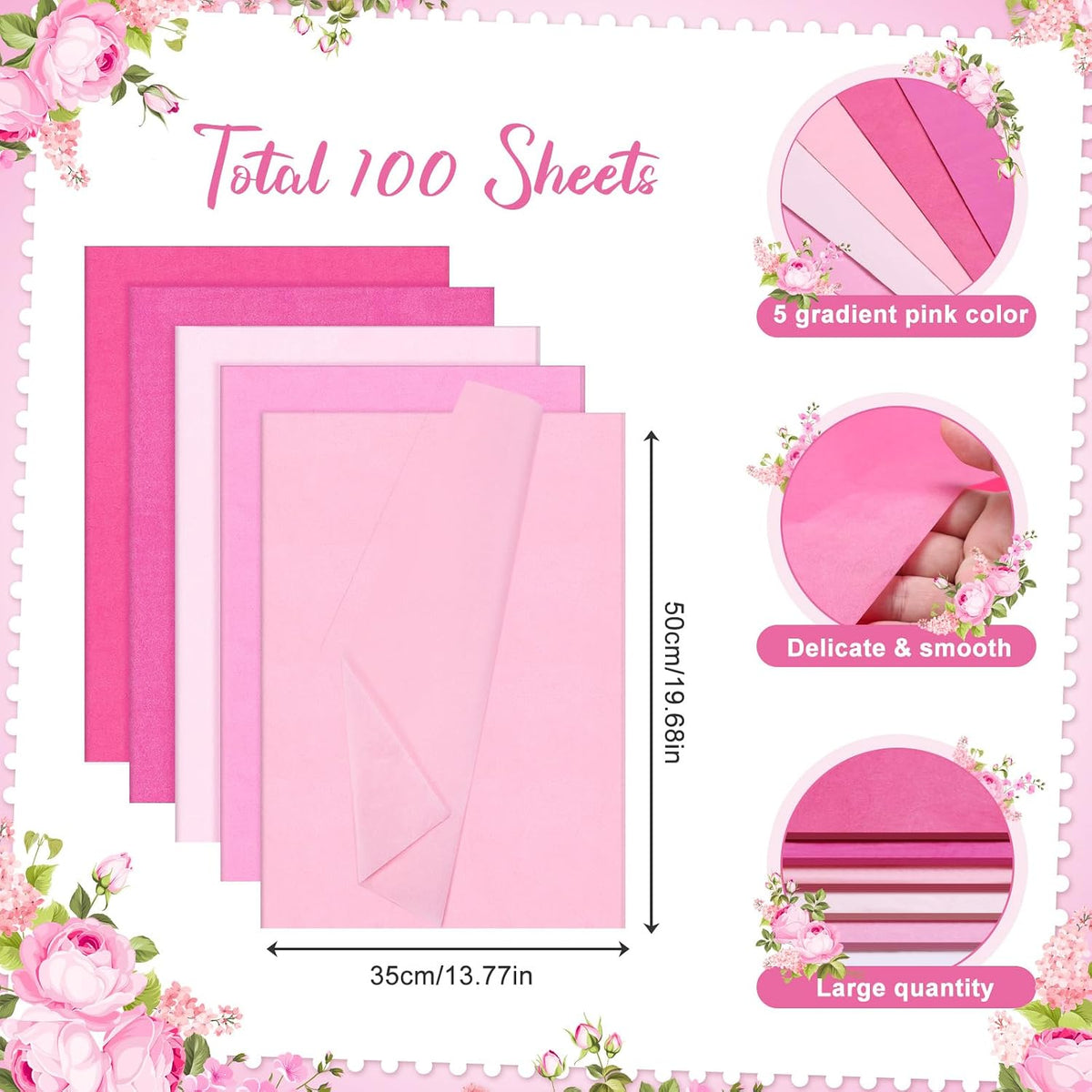 100 Sheets Pink Tissue Paper 14 x 20 Light Pink Tissue Paper for Gift Bags