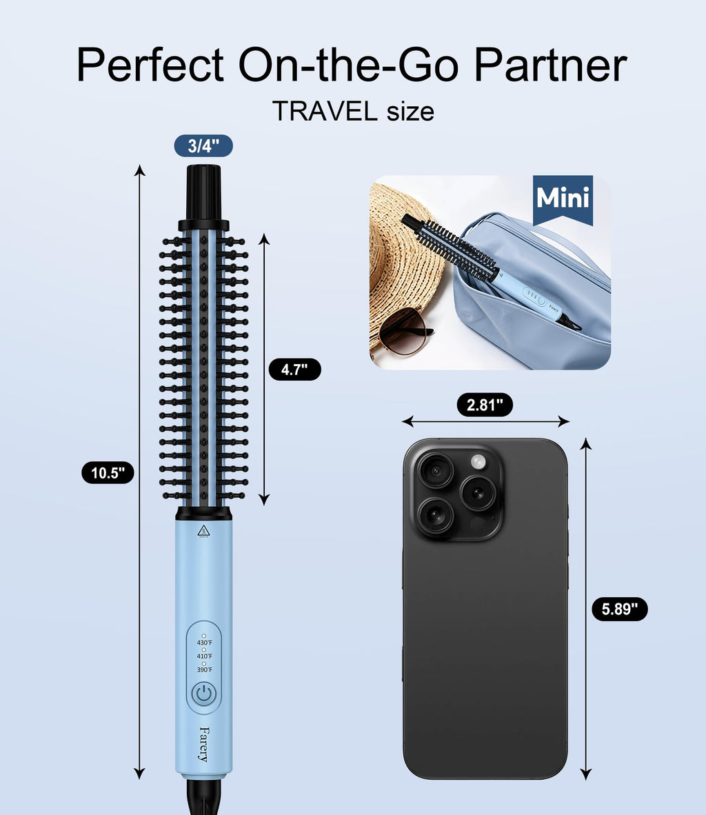 3/4 Inch Curling Iron Brush for Short Hair, Thermal Brush Touch-ups