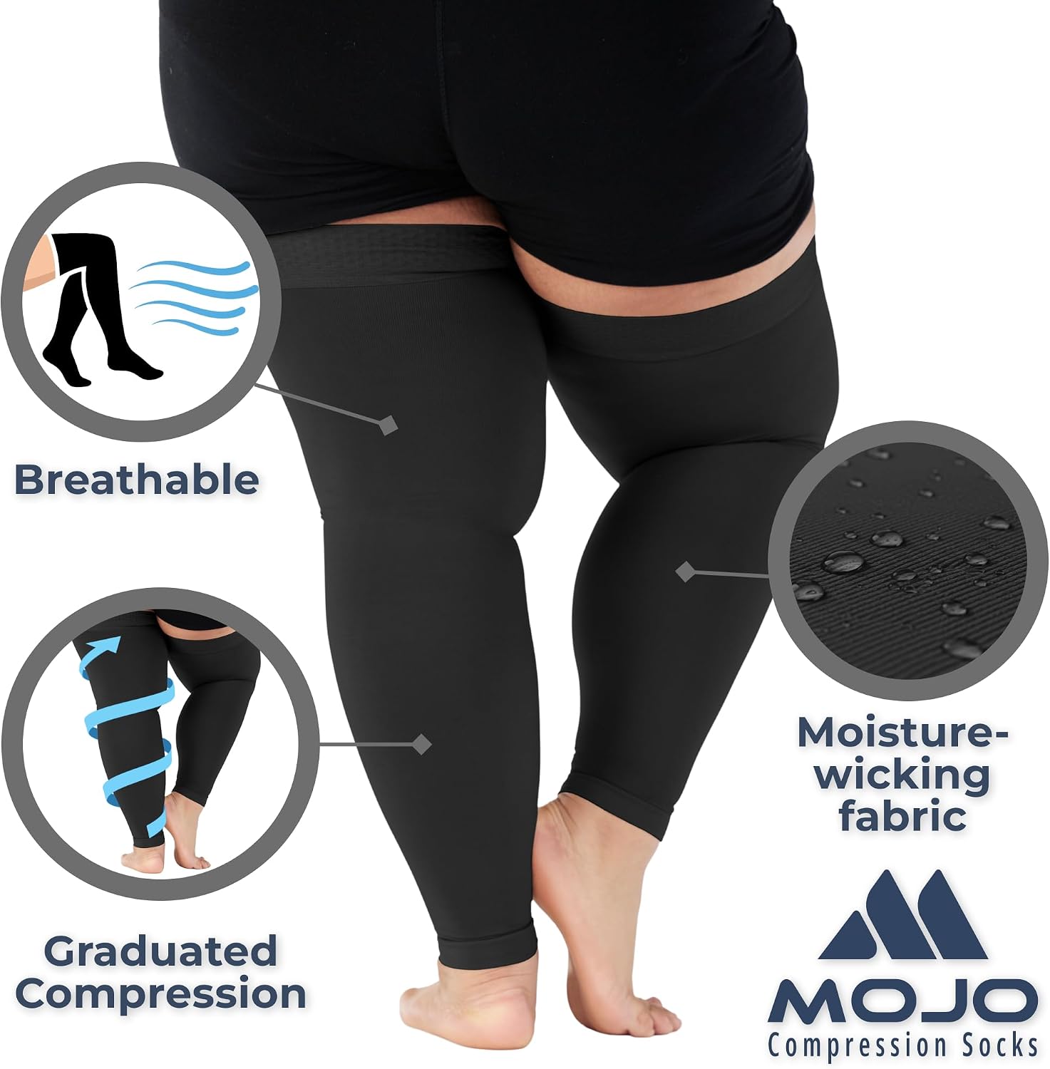 20-30mmHg Graduated Support Thigh-Hi Leg Sleeves with Grip Top - Reduces Swelling, Ideal for Varicose Veins