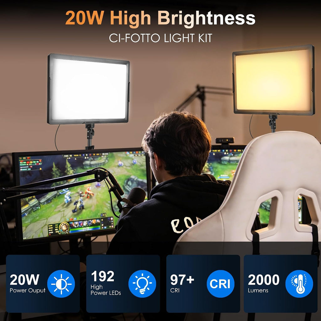 20W LED Photo Video Light 2-Pack, Bi-Color Dimmable Camera Lights | Photography Lighting Kit 2800-6500K CRI 97+