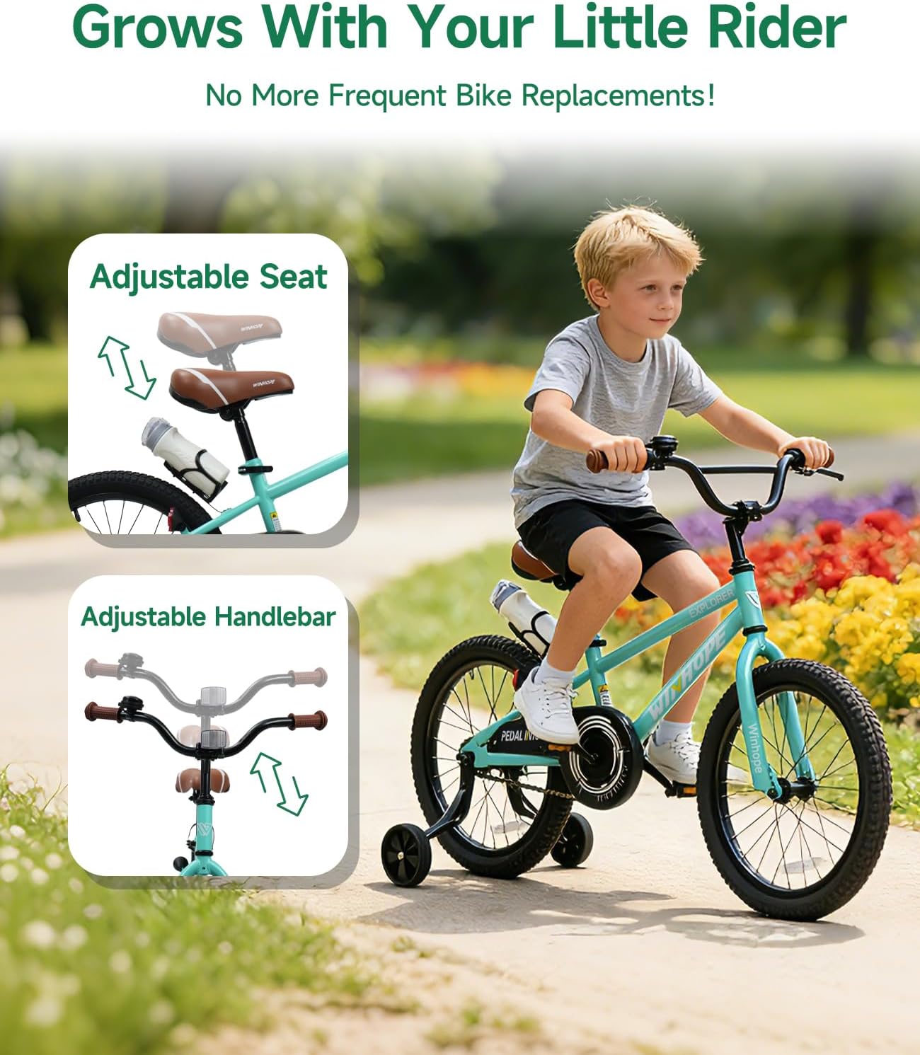 Kids Bike with Training Wheels, 12 14 16 18 Inch for Boys Girls 2-9 | Pedal Cycle with Coaster Brake Water Bottle