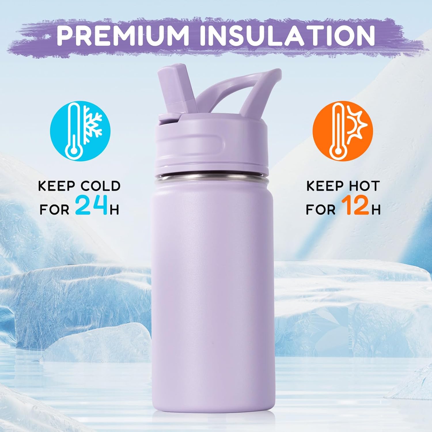 12oz Kids Water Bottle for School, Toddler Bottles with Straws, Stainless Steel Vacuum Insulated Water Bottle for