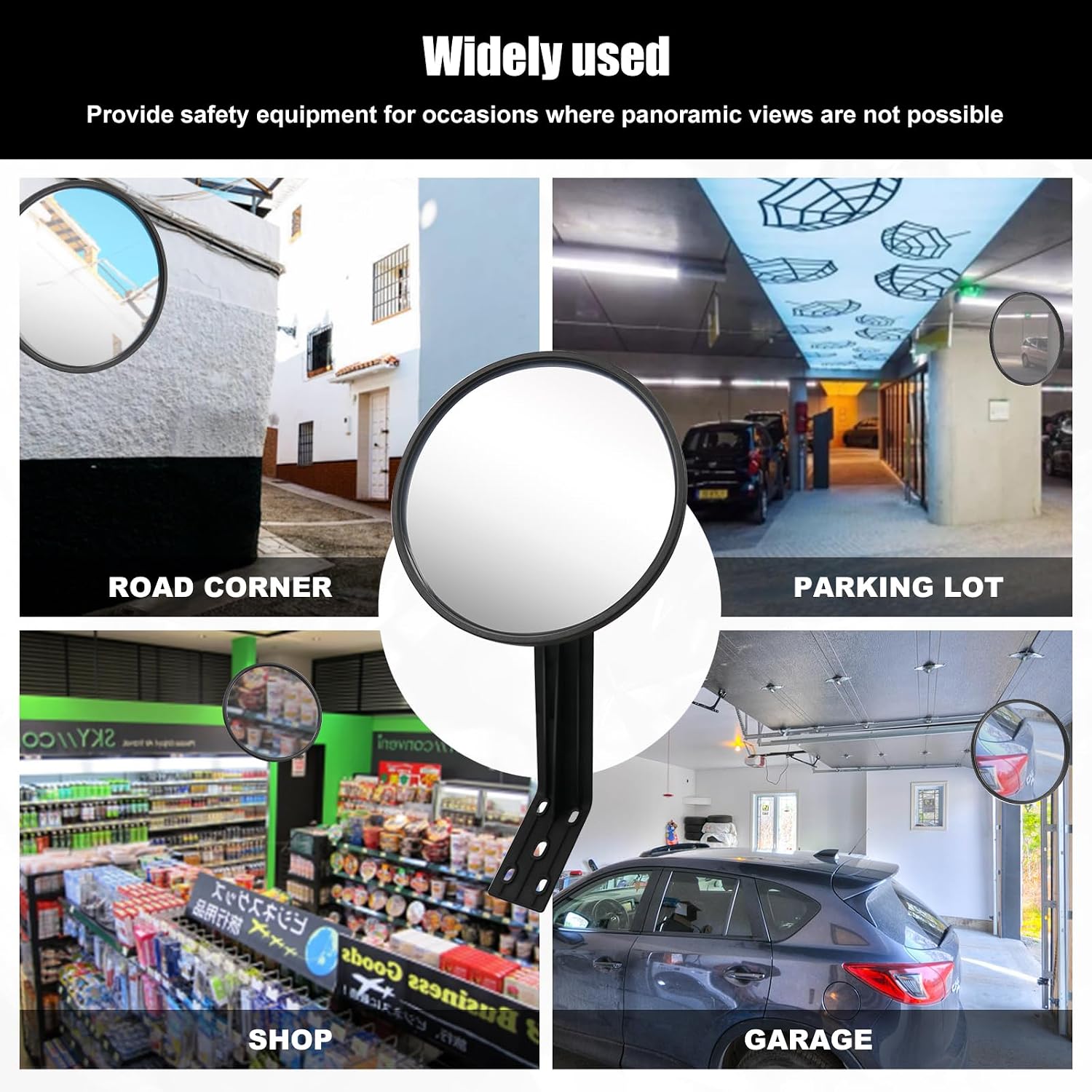8" Convex Mirror Outdoor with Adjustable Wall Fixing Bracket（1 Pcs） | Blindspot Traffic Mirror for Driveway Garage
