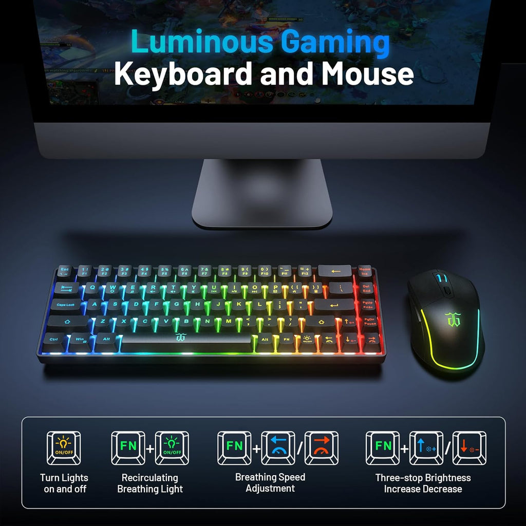 60% Wireless Gaming Keyboard and Mouse Combo, Black