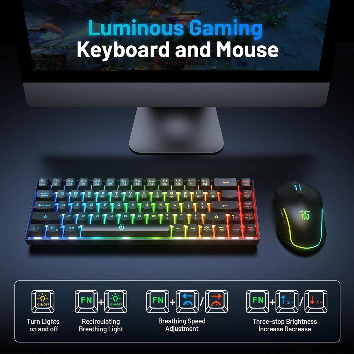 60% Wireless Gaming Keyboard and Mouse Combo, Black