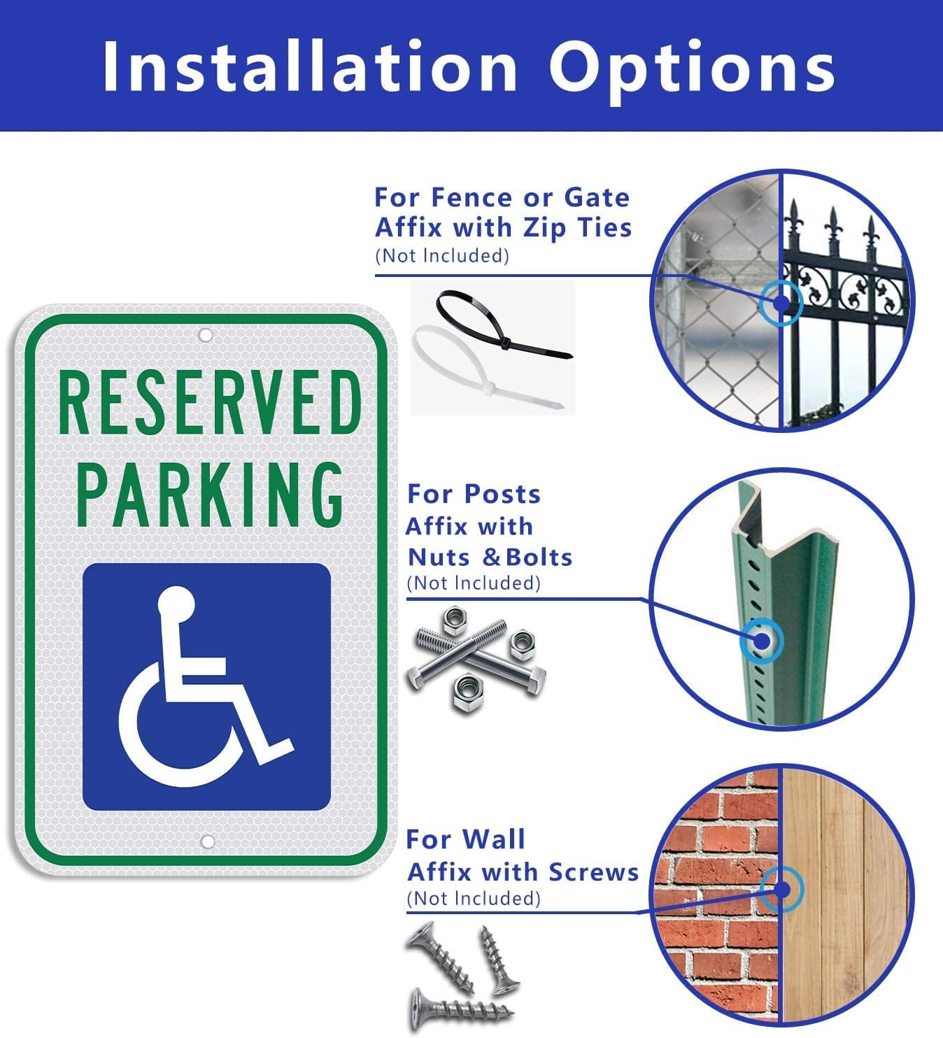 Aluminum Handicap Parking Sign - 18 x 12 inch, ADA Accessible, Reflective Blue (2pcs)