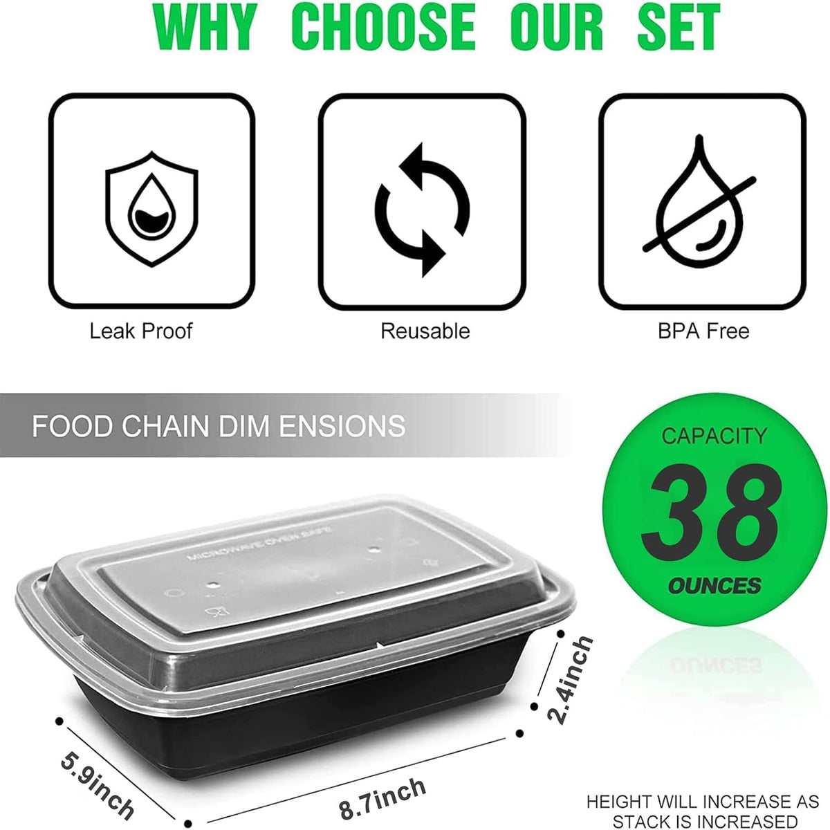 Meal Prep Containers [38OZ] Plastic Food Storage Containers With Lids,10-Pack Reusable To Go Containers, Disposable