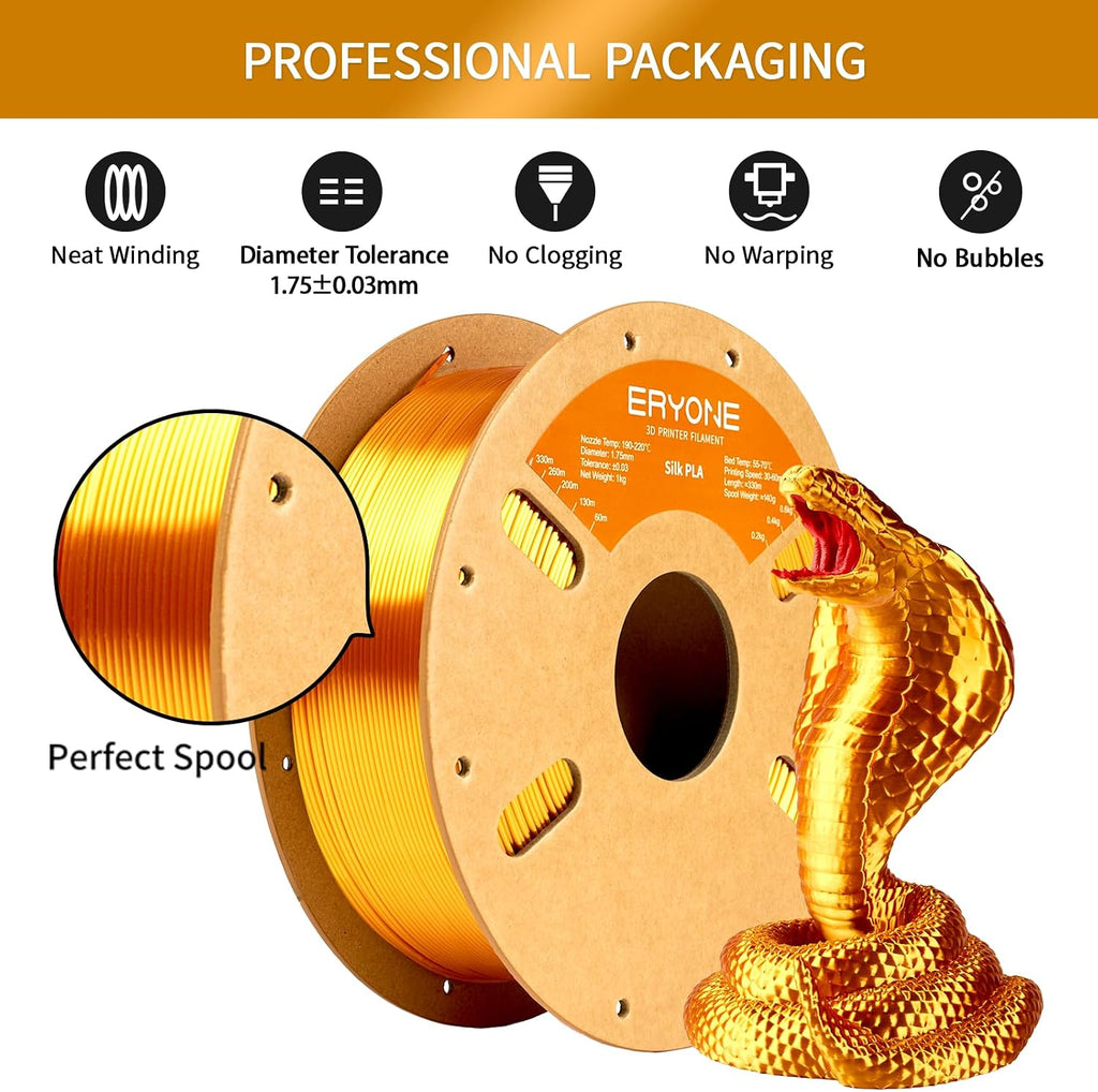 Silk PLA Filament for 3D Printer 1.75mm +/- 0.03mm, Shiny Filament 1kg (2.1lbs)/Spool, Liquid Gold