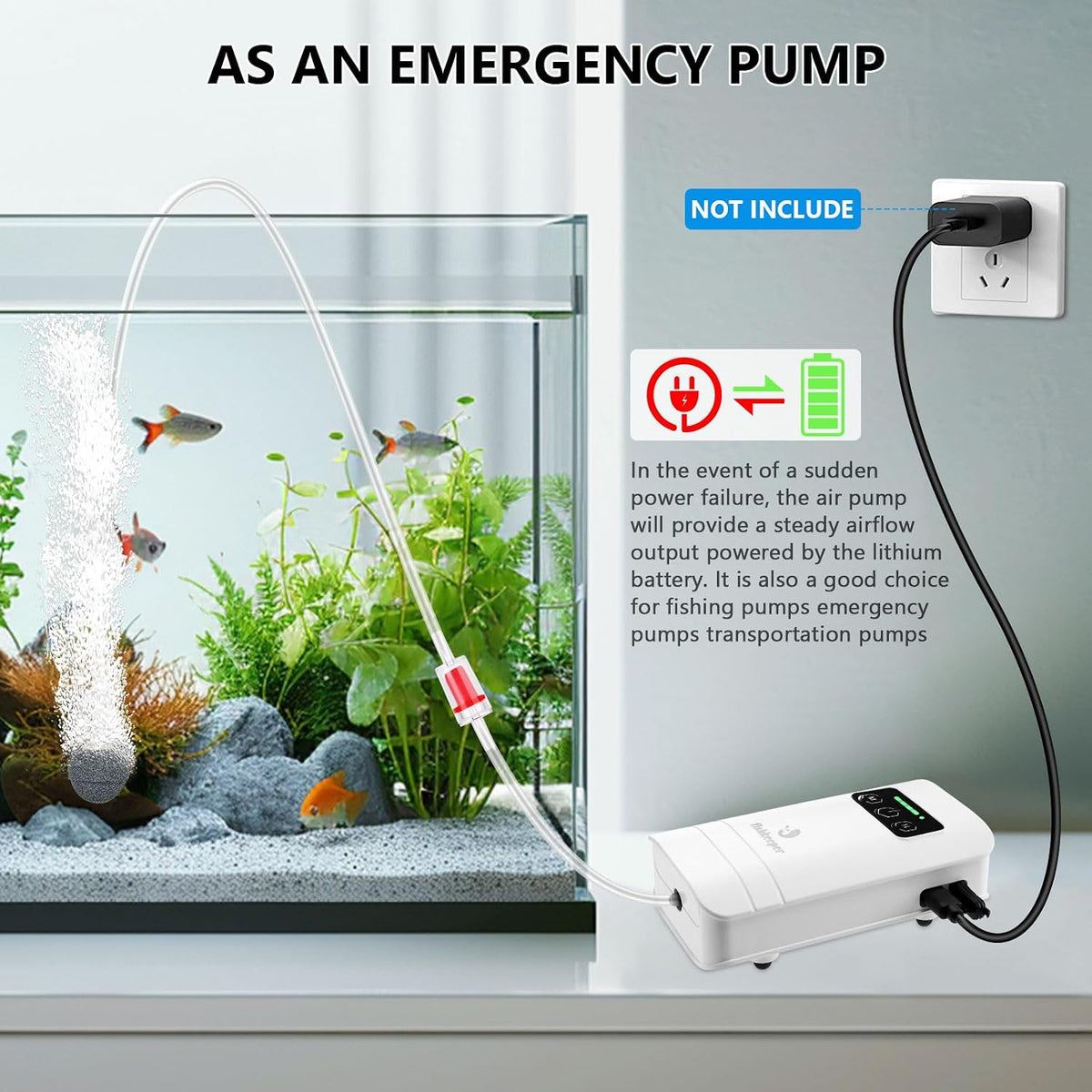 Rechargeable Aquarium Air Pump, Up to 60 Gallons Fish Tank